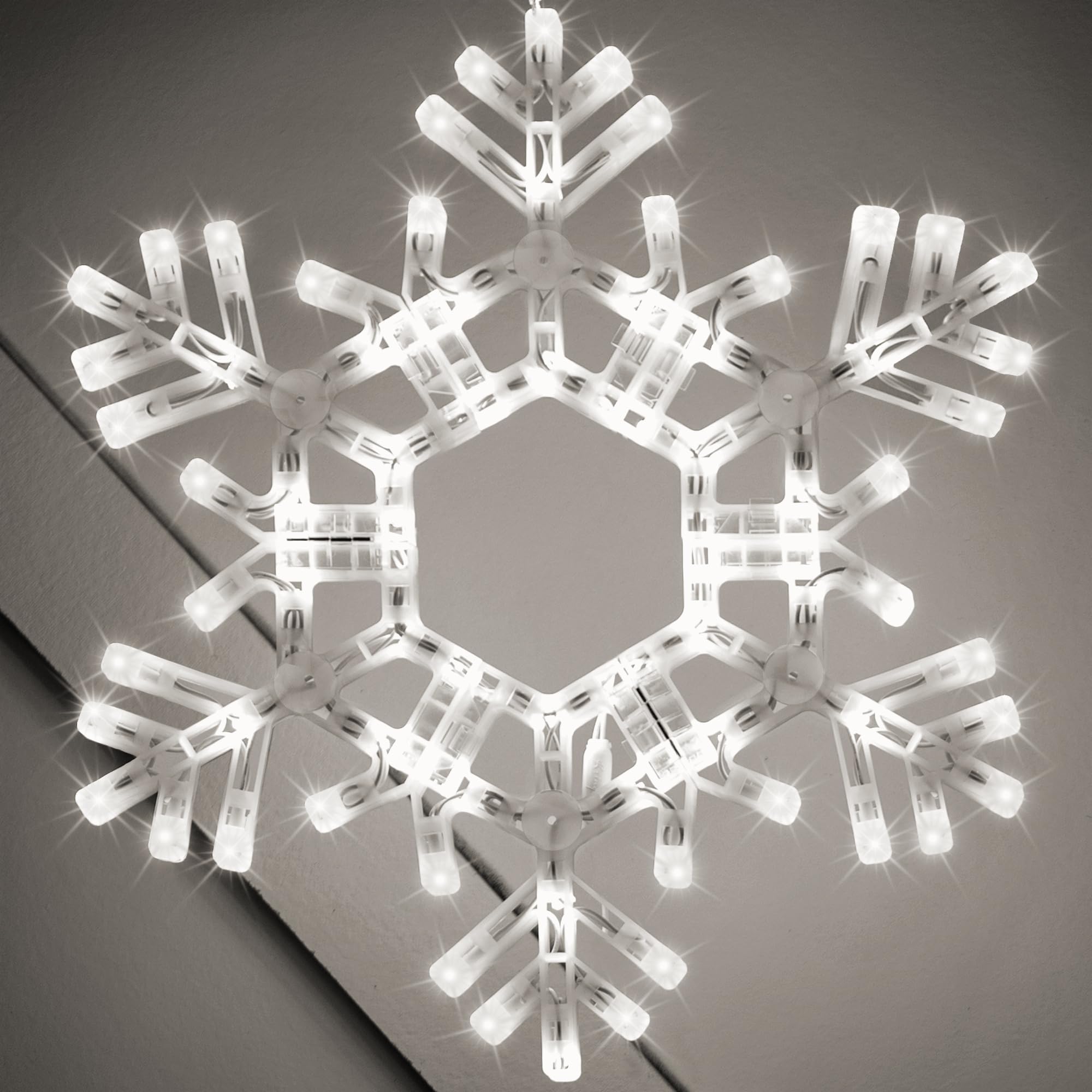 Kringle Traditions Christmas Snowflake Lights Outdoor, 105 LED 36" Folding Warm White Snowflake Hanging Light, Weather-Resistant Christmas Decoration for Yard, Window, Porch, or Eave