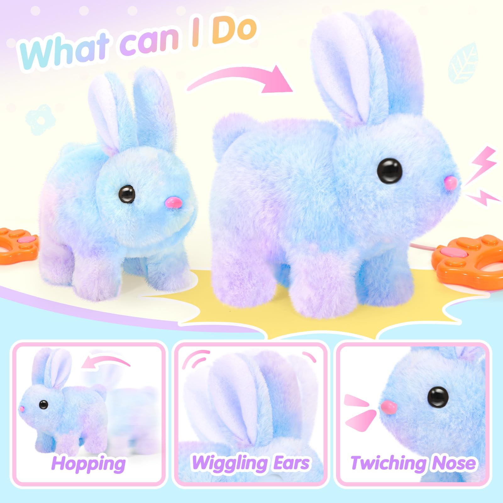 CatchCute Easter Plush Bunny Toys for Kids,Interactive Bunny with Sounds,Can Walk,Wag Tail and Twitch Nose with Remote Control Leash,Easter Eggs with Pull Back Cars,Easter Birthday Gift for Toddlers