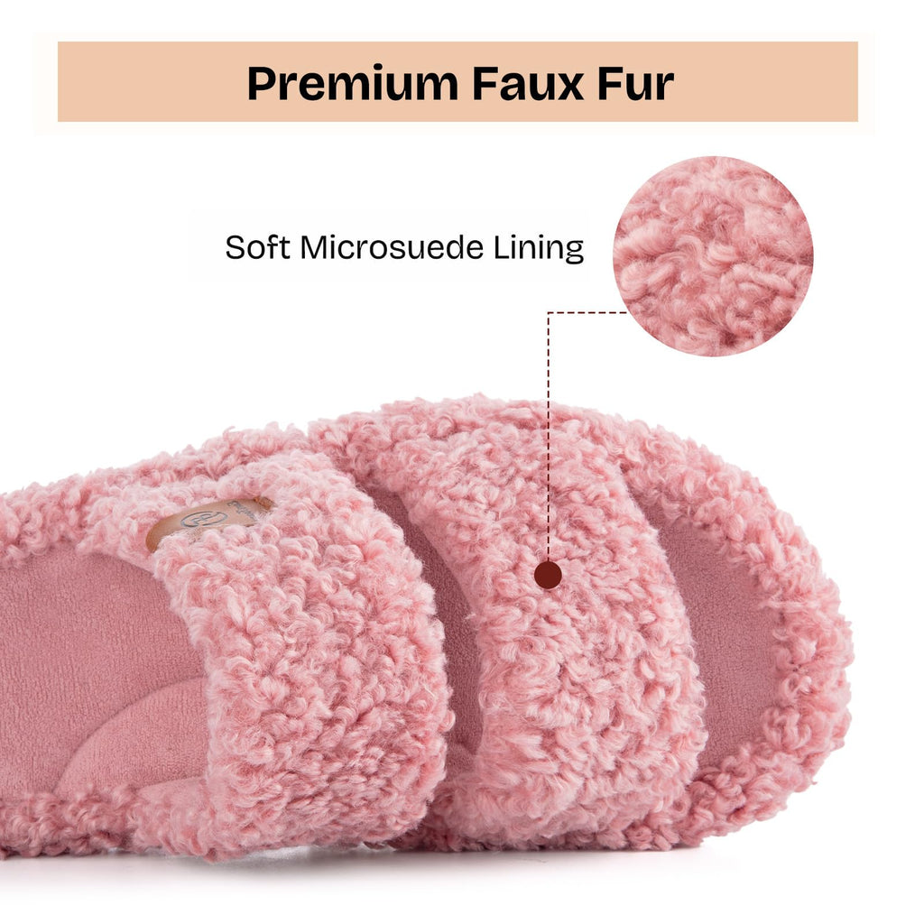 EverFoams Womens Fuzzy Open-toe Slippers Soft Comfy Memory Foam Indoor House Shoes