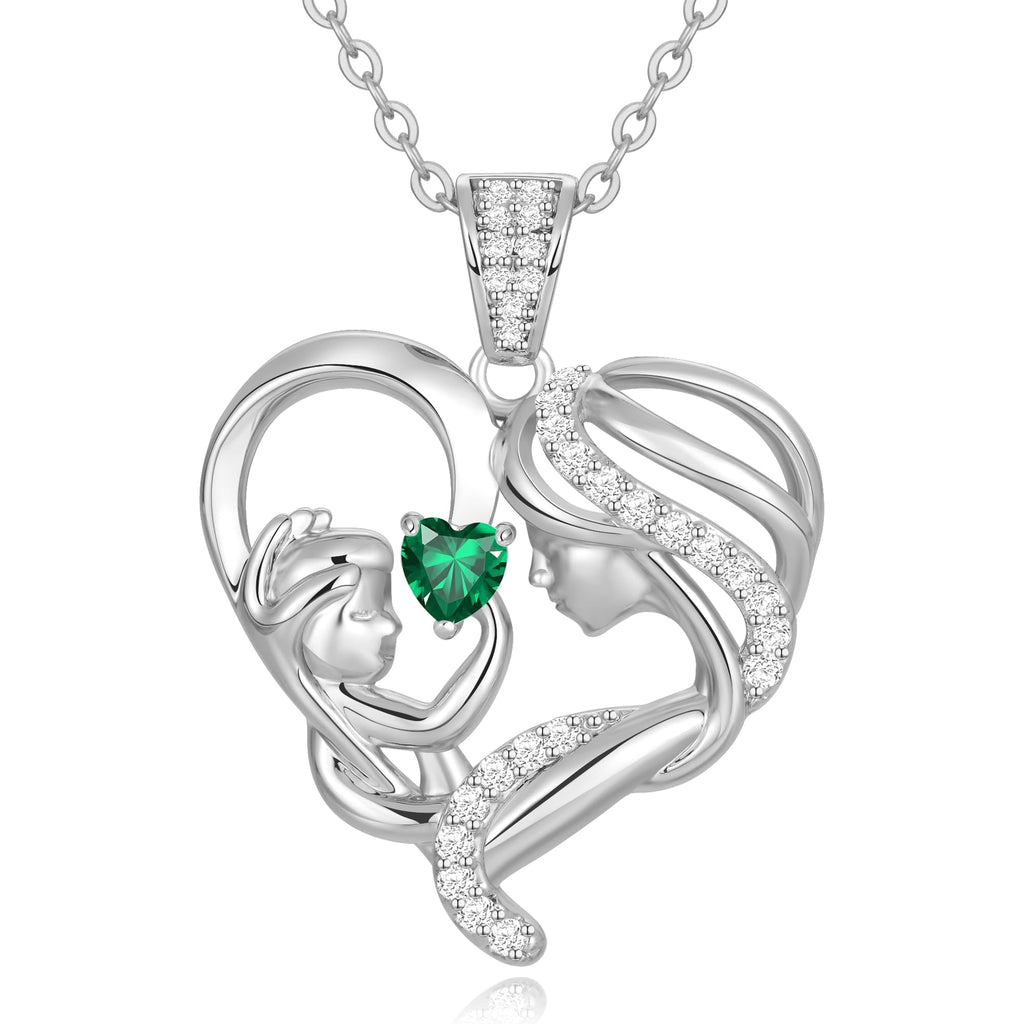 Mothers Day Gifts for Mom Wife Her Grandma, S925 Sterling Silver Birthstone Necklaces Jewelry for Women, Mother's Day Love Heart Pendant Necklace for Anniversary Birthday Christmas Day