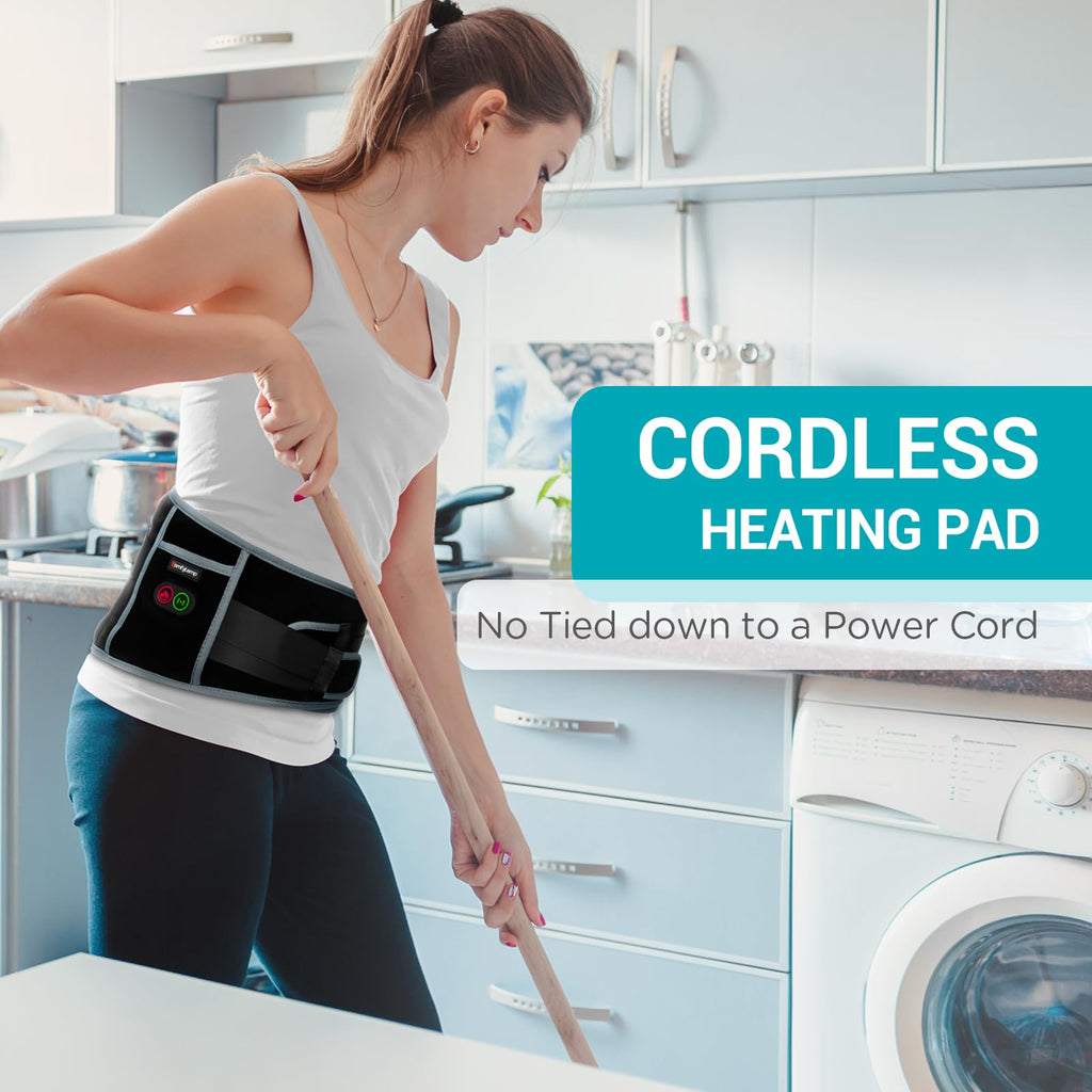 Comfytemp Cordless Heating Pad with Massager for Back, Fathers Day Dad Gifts for Men, FSA Eligible HSA Portable Lower Back Massager Rechargeable Wireless Electric, Women Mom Seniors 3 Heat 30mins Off