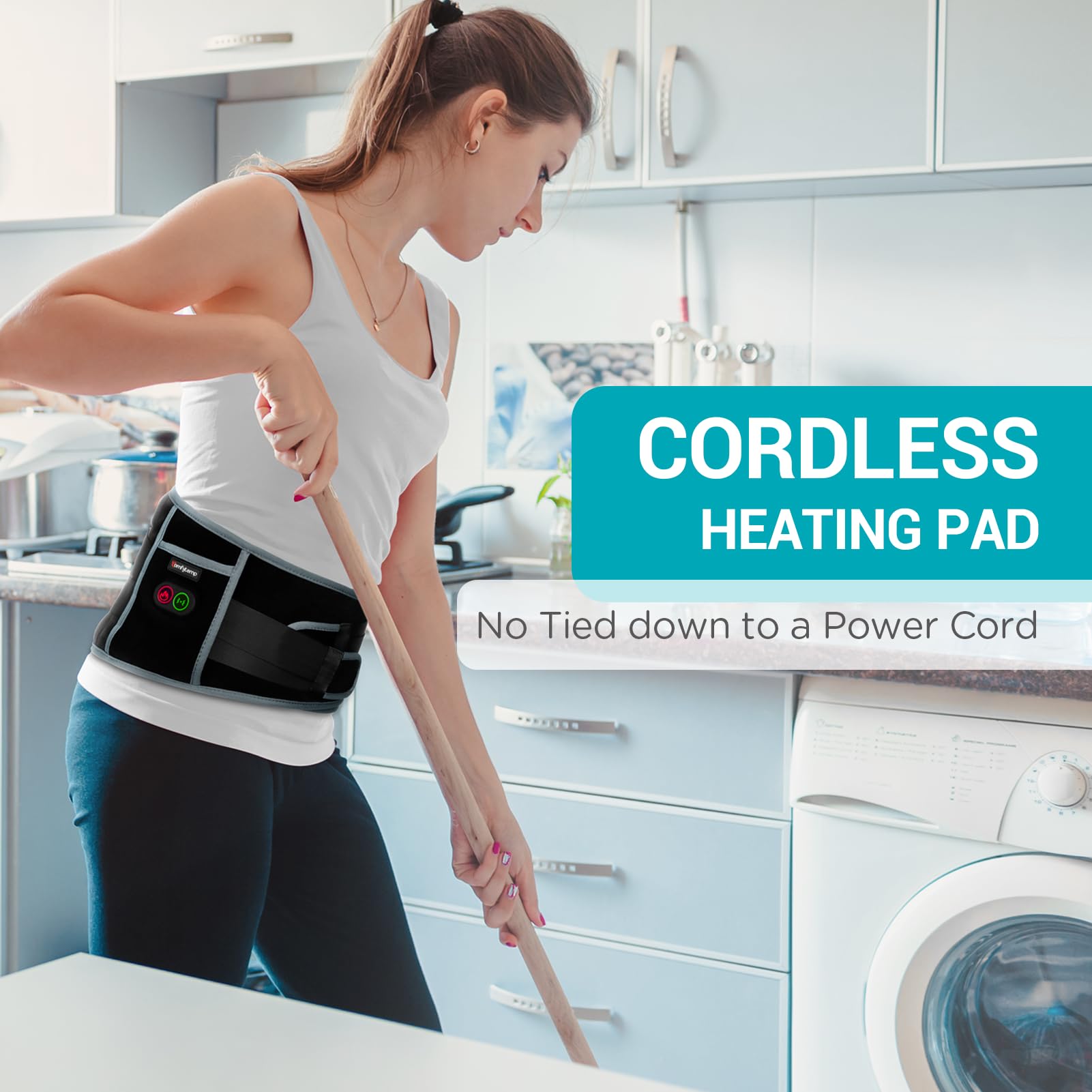 Comfytemp Cordless Heating Pad with Massager for Back, Fathers Day Dad Gifts for Men, FSA Eligible HSA Portable Lower Back Massager Rechargeable Wireless Electric, Women Mom Seniors 3 Heat 30mins Off