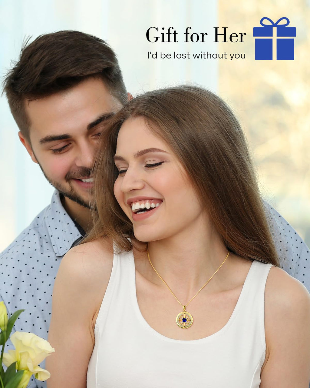 S925 Necklace Gift for Wife |Compass Jewelry |Women Anniversary |Sterling Silver |Girlfriend Birthday Gifts for Her Valentines |I'd be Lost without You |Jewel 18K Gold