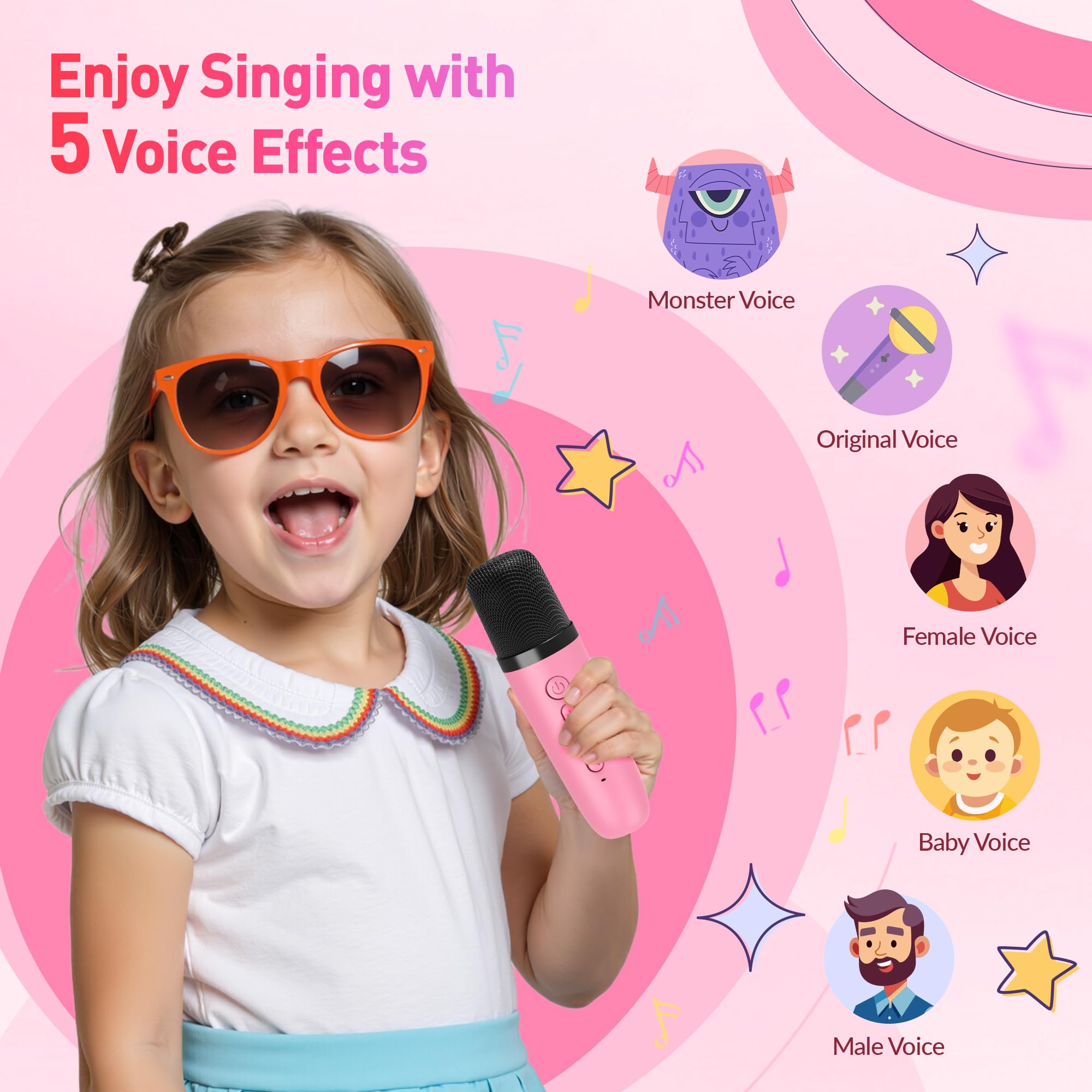 Mini Karaoke Machine, Portable Bluetooth Karaoke Speaker with 2 Wireless Microphones and Party Lights for Kids and Adults, Birthday Gifts for Girls Boys Family Home Party