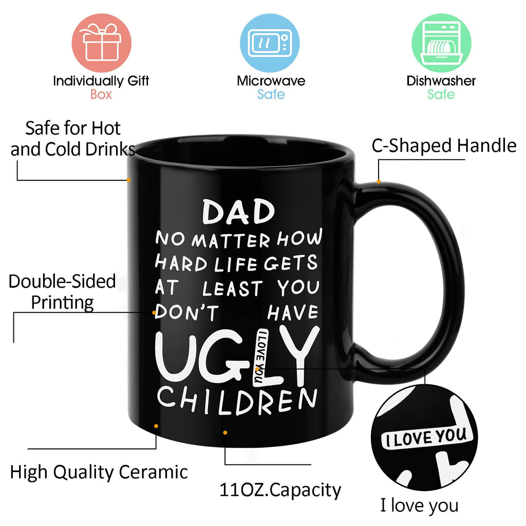 Fathers Day Dad Gifts from Daughter Son - 11oz Funny Coffee Mug for Dad Husband from Wife Kids Unique Ceramic Cup Printed on Both Sides Personalized Birthday Father’s Day Presents for Daddy Stepfather