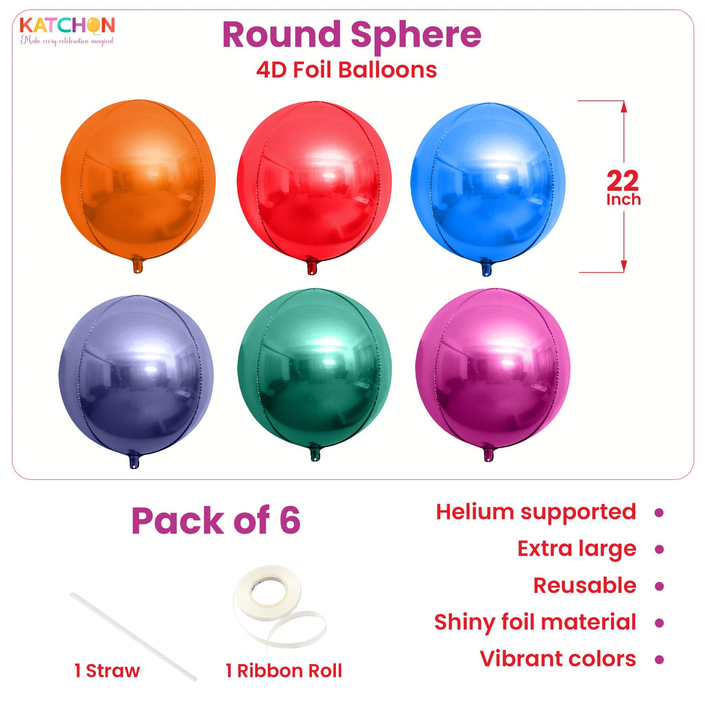 KatchOn, Big Silver Disco Ball Balloons - 22 Inch, Pack of 6 | Disco Party Decorations, 4D Sphere Disco Balloons for 70s Theme Party Decor, Bachelorette Party Decorations | Graduation Decorations 2026