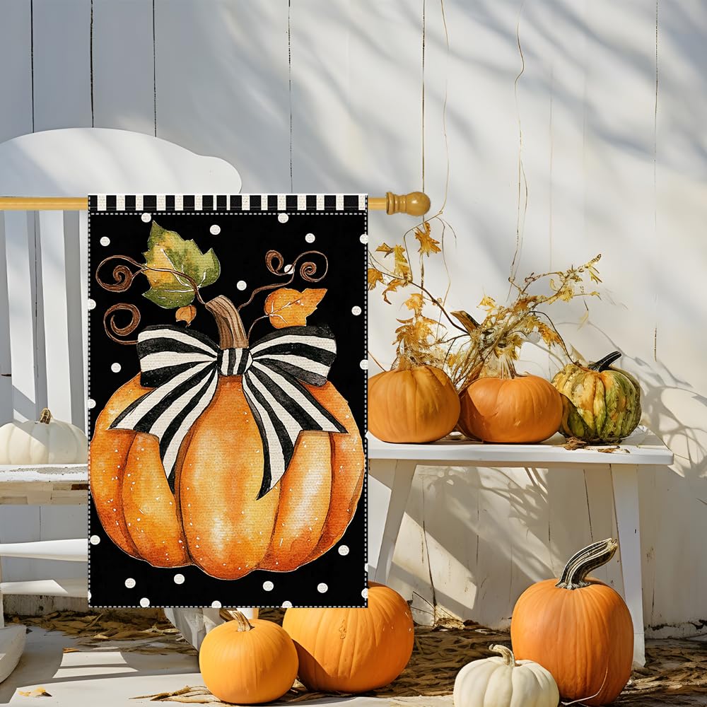Fall Garden Flag For Outdoor Decor Thanksgiving Garden Flags Autumn Stained Glass Pumpkin Maple Leaf Double Sided Small Burlap Outside Porch Lawn Yard Flags Decorations 12.5x18 Inch