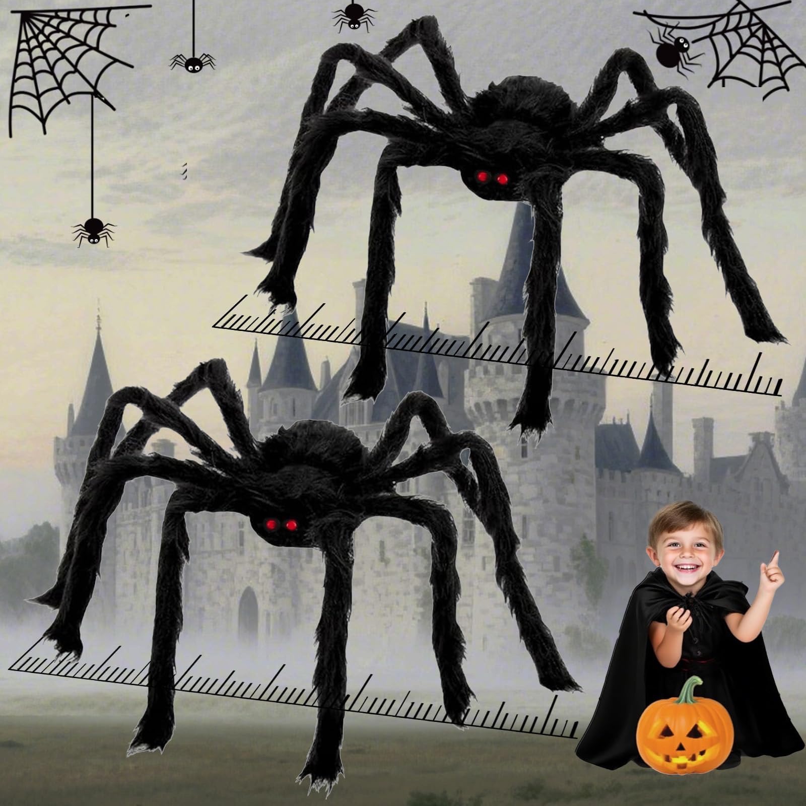 Giant Spider 6.6 Ft, 78" Halloween Decorations Fake Halloween Decor Spiders Large, Furry Spiders for Outdoor Indoor Yard Home Costumes Party House Décor, 1 Pack
