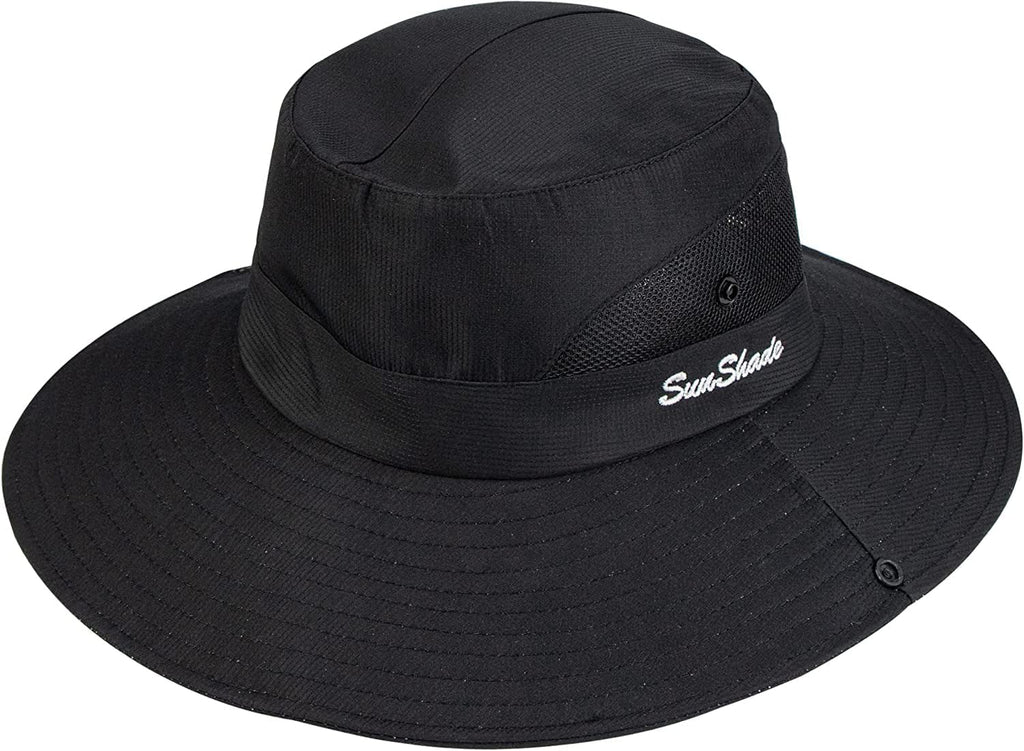 Womens Summer Sun Hat Beach Hat Wide Brim Outdoor UV Protection Hat Packable Mesh Bucket Hat with Ponytail Hole