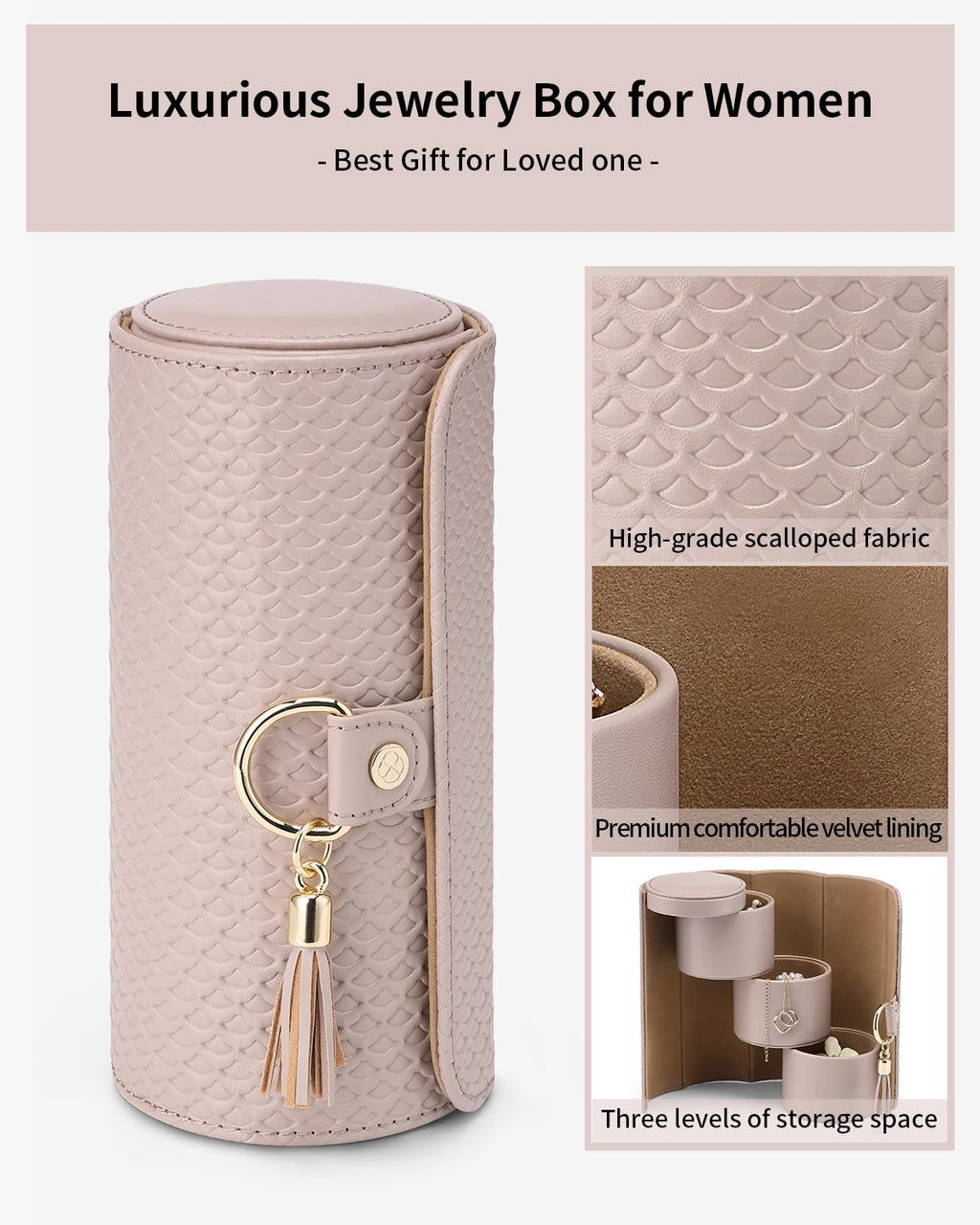 VLANDO Gifts 2026 for Women, Girl - Travel Jewelry Oragnizer, 3-Layer Jewelry Storage Box, Travel Essential Accessories for Women, Birthday Gifts for Couples Mom Friends - Grey