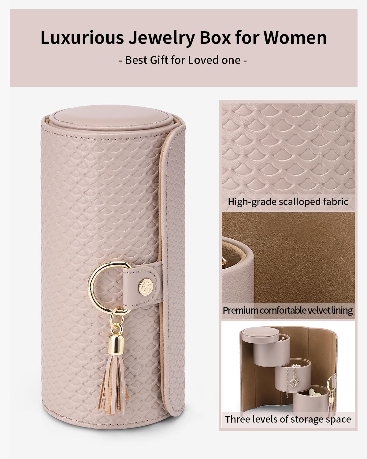 VLANDO Gifts 2026 for Women, Girl - Travel Jewelry Oragnizer, 3-Layer Jewelry Storage Box, Travel Essential Accessories for Women, Birthday Gifts for Couples Mom Friends - Grey