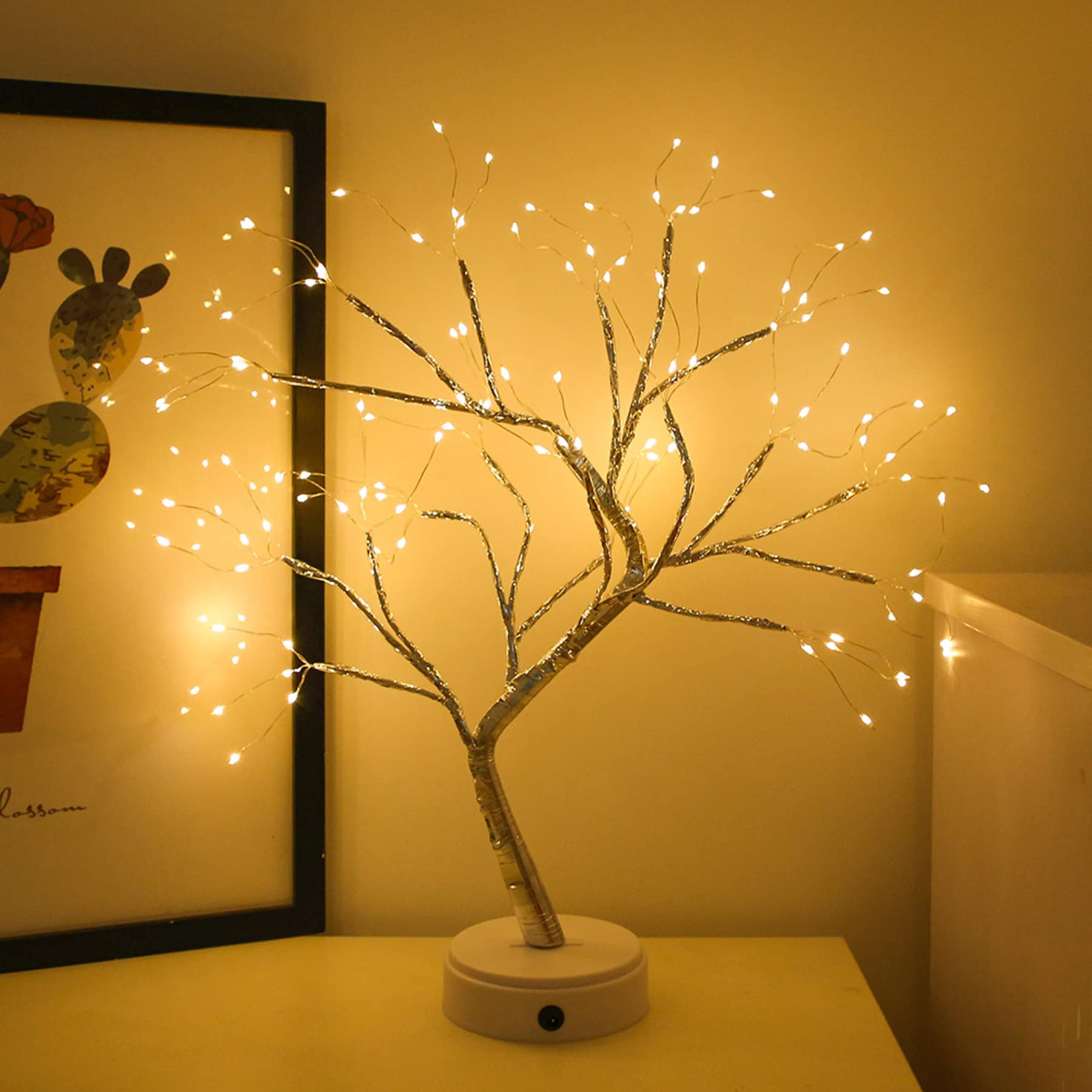 FuChsun Tabletop Bonsai Tree Light 108 LED Fairy Artificial Tree Lamp fot Room Party Home Centerpieces Decoration, Battery/USB Operated (Galaxy Glow Silver Branch)