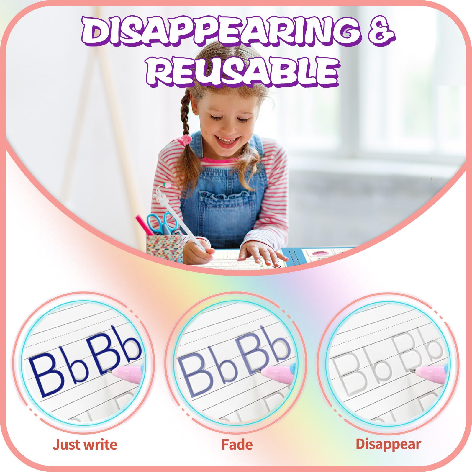 Magic Practice Copybook, Reusable Writing Practice Book, for Preschool Kids Age 3-8 Calligraphy 9.44in×6.29in(5 Books with Pens)
