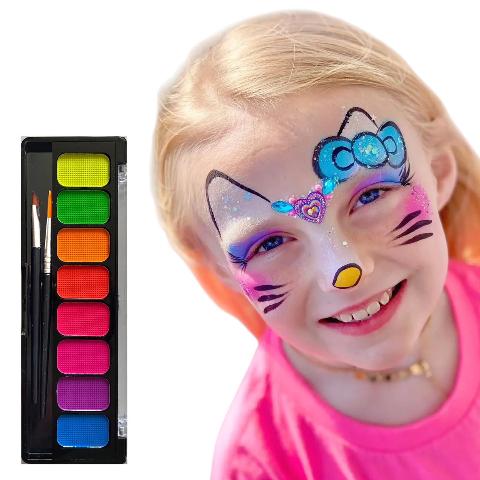 Face Painting Kit for Kids, 42 Colors Professional Face Paint Makeup Kit Non-Toxic Water Activated Facepaint Palette with Brush, Stencil, Sponge, Gem, for Party Halloween Christmas (42 Colors)
