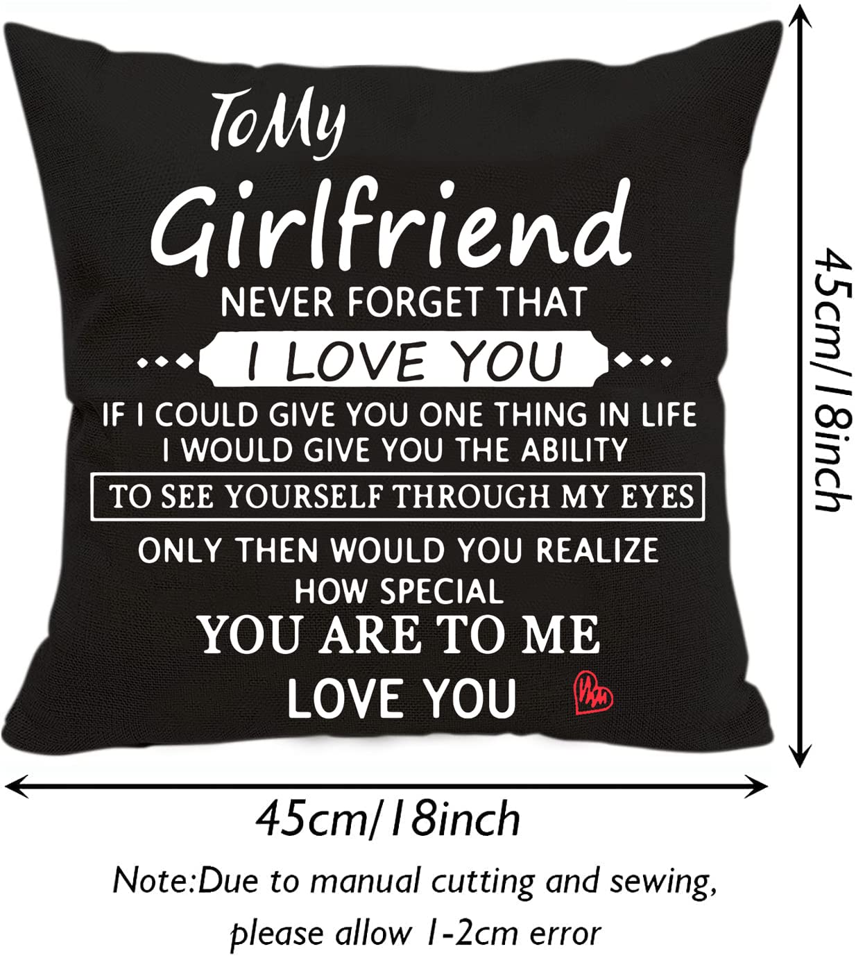 Anrkets Two Sided Printing Lover Pillow Cover I Love You Hug This Pillow Until You Can Hug Me, Valentine's Day Birthday Gifts for Girlfriend Cotton Linen Square Decorative Waist Pillowcase 18"x 18"
