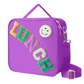 Insulated Lunch Bag With Adjustable Shoulder Strap, Nylon Preppy Lunch Box Large Insulated Lunch Bag Reusable Lunch Tote Bag with Smiley Preppy LunchBag for Girls School Travel Picnic (Purple)