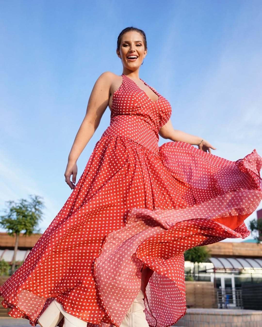 Women's Polka Dot Maxi Dress Halter Neck Sleeveless Drop Waist Flowy Summer Wedding Beach Sundress