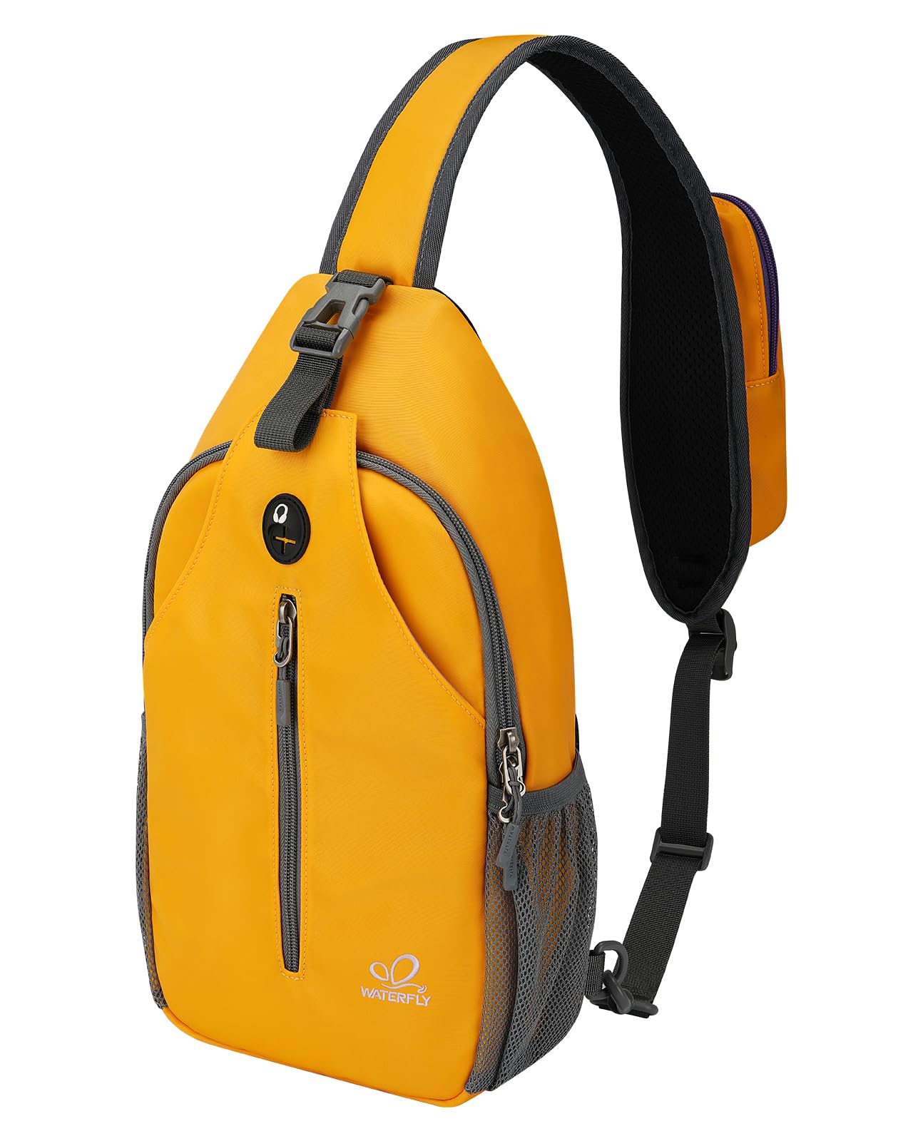 WATERFLY Crossbody Sling Backpack Sling Bag Travel Hiking Chest Bag Daypack (Black)