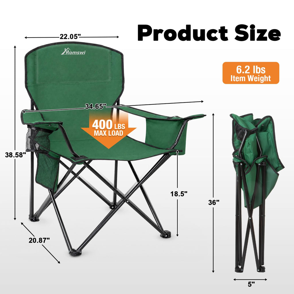 Camping Chairs for Adults 2 Pack, Folding Chair with 4-Can Cooler Bag & Cup Holder, Portable Heavy Duty Outdoor Chair with Mesh Back for Camping, Beach, Lawn, Fishing, Blue