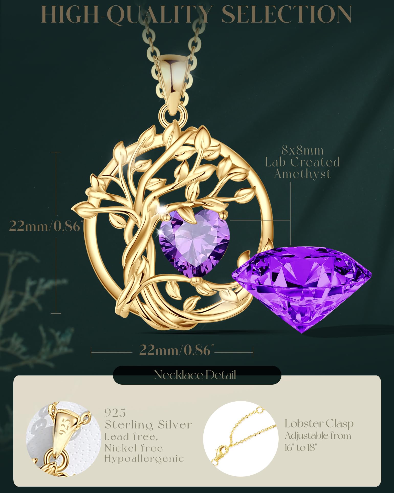FANCIME Tree of life Birthstone necklace Sterling Silver Pendant Birthstone Necklace Gemstone Anniversary Birthday Jewelry Mothers Day Gifts for Mom Her Wife