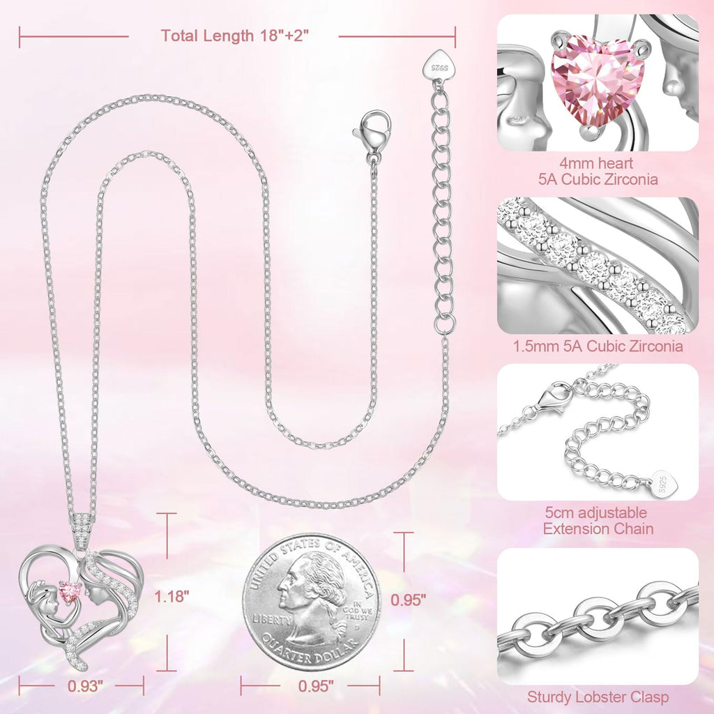 Mothers Day Gifts for Mom Wife Her Grandma, S925 Sterling Silver Birthstone Necklaces Jewelry for Women, Mother's Day Love Heart Pendant Necklace for Anniversary Birthday Christmas Day