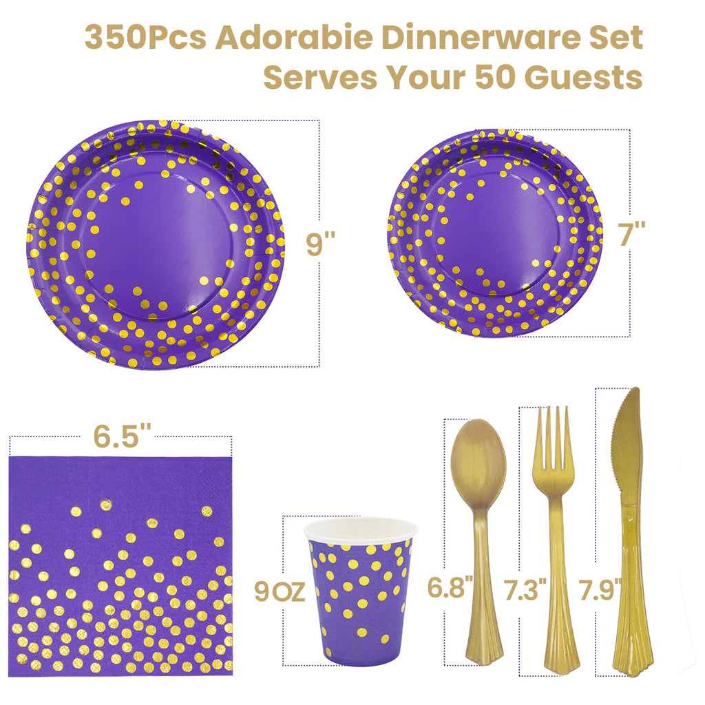 AIRE 175PCS Black and Gold Paper Plates Party Supplies for 25 Guests Disposable Party Decorations Dinnerware Golden Dot Black Paper Plates Napkins Cups Gold Plastic Forks Knives Spoons for Mothers Day