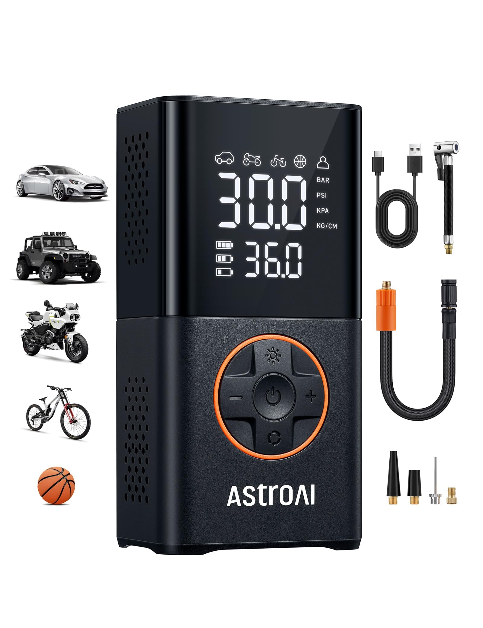 AstroAI L7 Tire Inflator Portable Air Compressor,150 PSI Cordless Mini Air Bike Auto Shut-Off Pump with Digital Display Pressure Gauge, Fast Inflation & LED Light for Car Tires,Motorcycles,Bikes,Balls