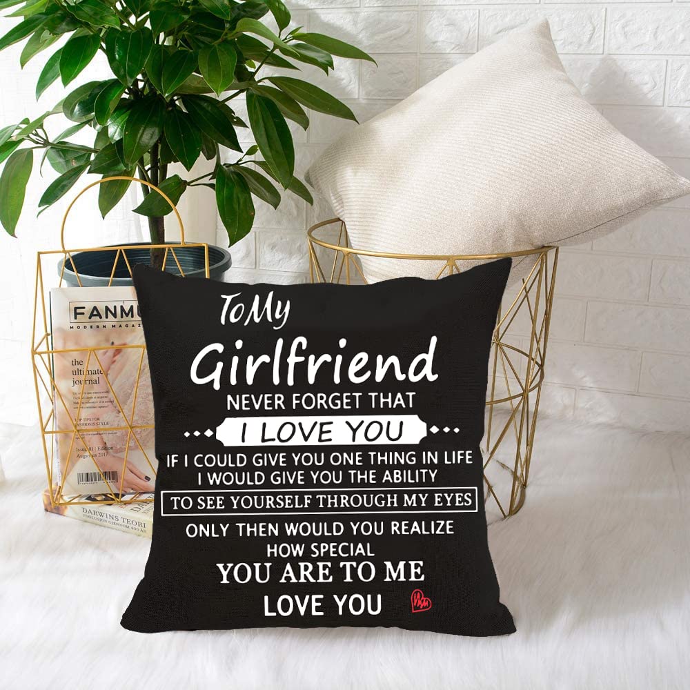Anrkets Two Sided Printing Lover Pillow Cover I Love You Hug This Pillow Until You Can Hug Me, Valentine's Day Birthday Gifts for Girlfriend Cotton Linen Square Decorative Waist Pillowcase 18"x 18"
