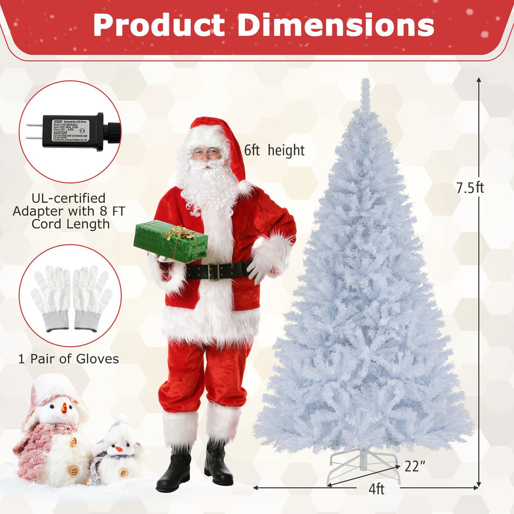 Goplus 7FT Pre-Lit Artificial Christmas Tree Auto-Spread/Close up Branches 11 Flash Modes with Multicolored 400 LED Lights & Metal Stand
