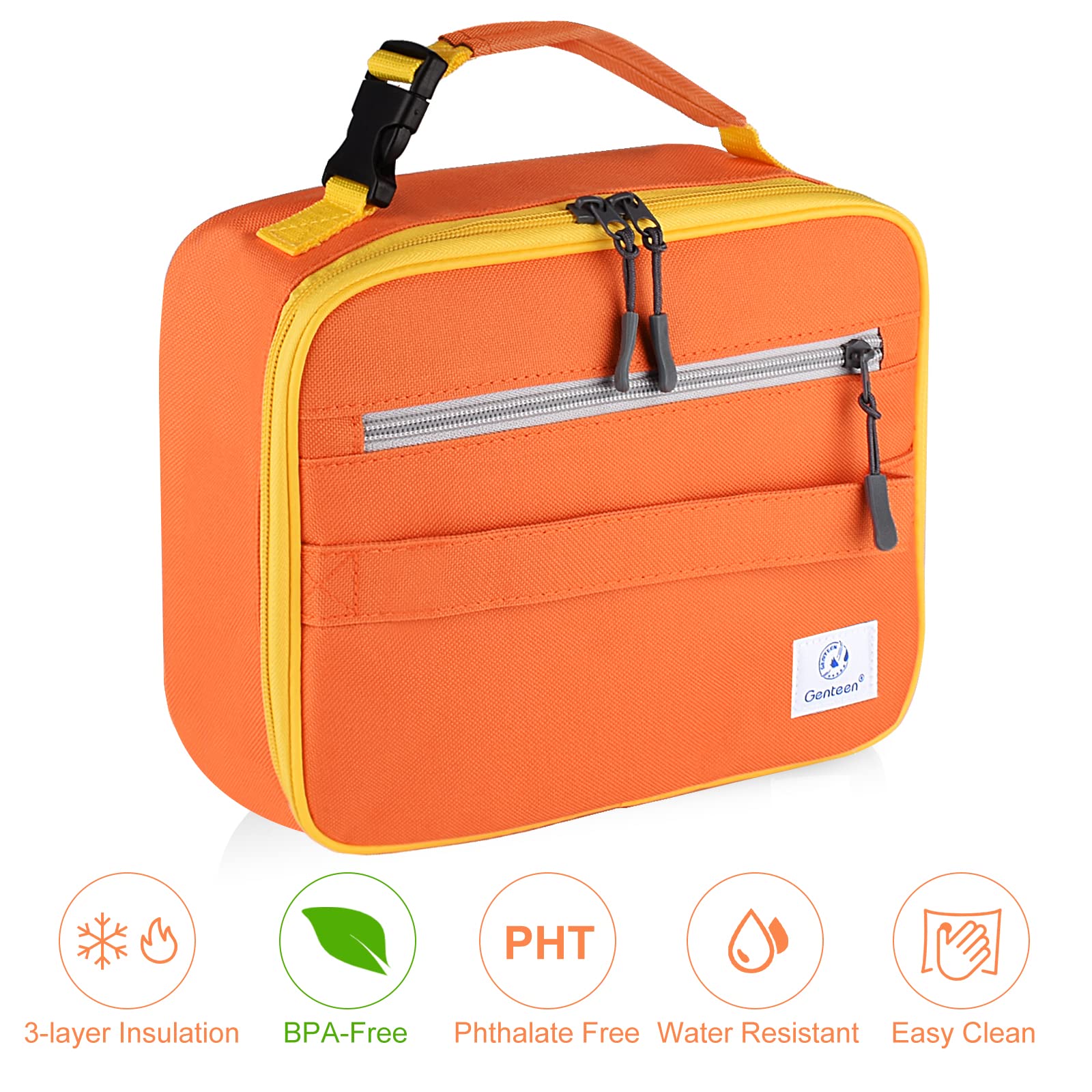 Genteen Lunch Box Kids, Insulated Lunch Bag Kids Boys Girls Back to School, Soft Lunch Box for Men Reusable Lunchbox for Office,Outdoor,School (Black)