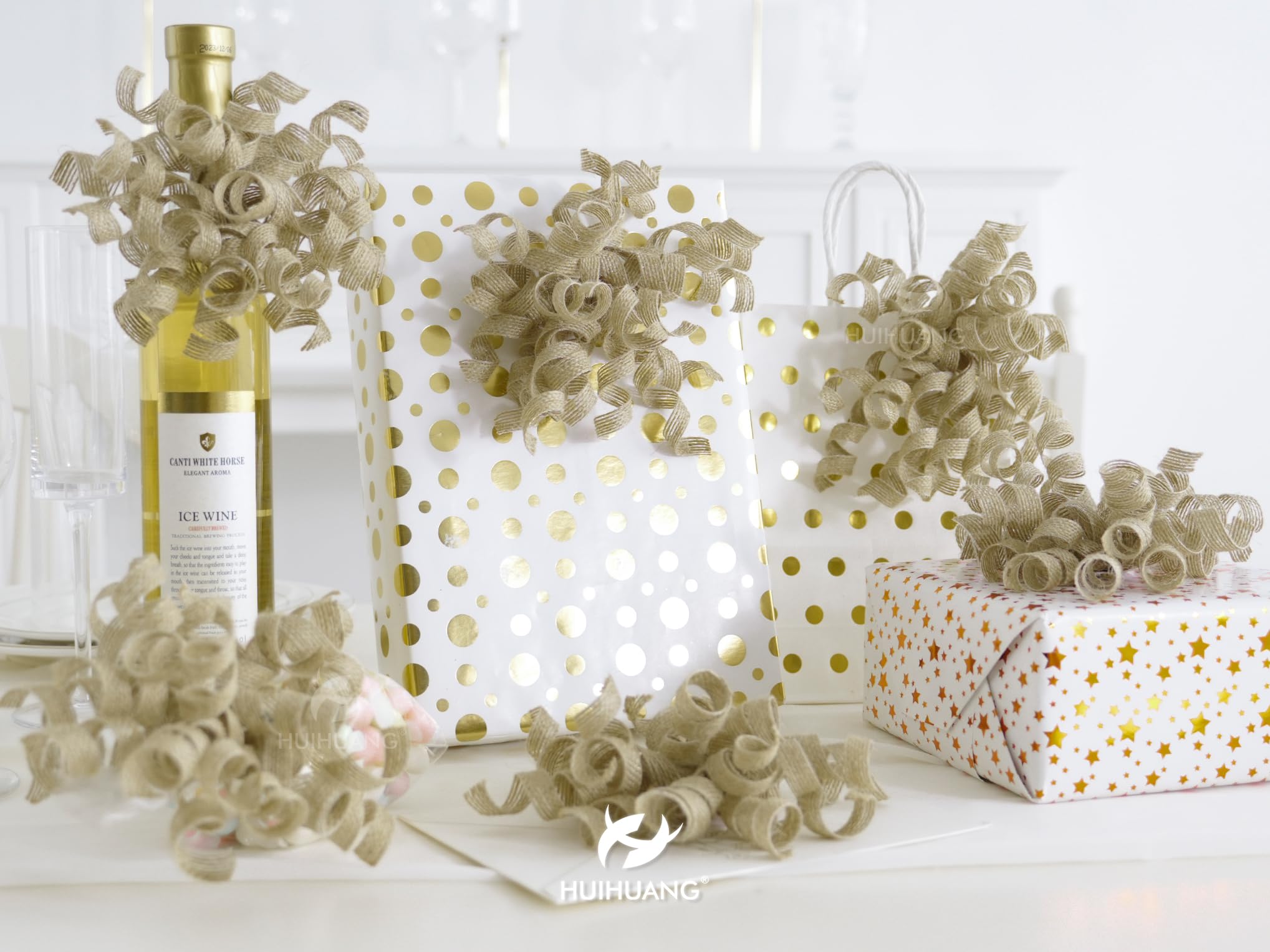 HUIHUANG Green Curly Gift Bows Self Adhesive Sage Green Burst Gift Bow for Gift Wrapping, Birthday, Wedding Baby Shower Party Favors, Wine Bottle, Treat Bags- 6 Counts
