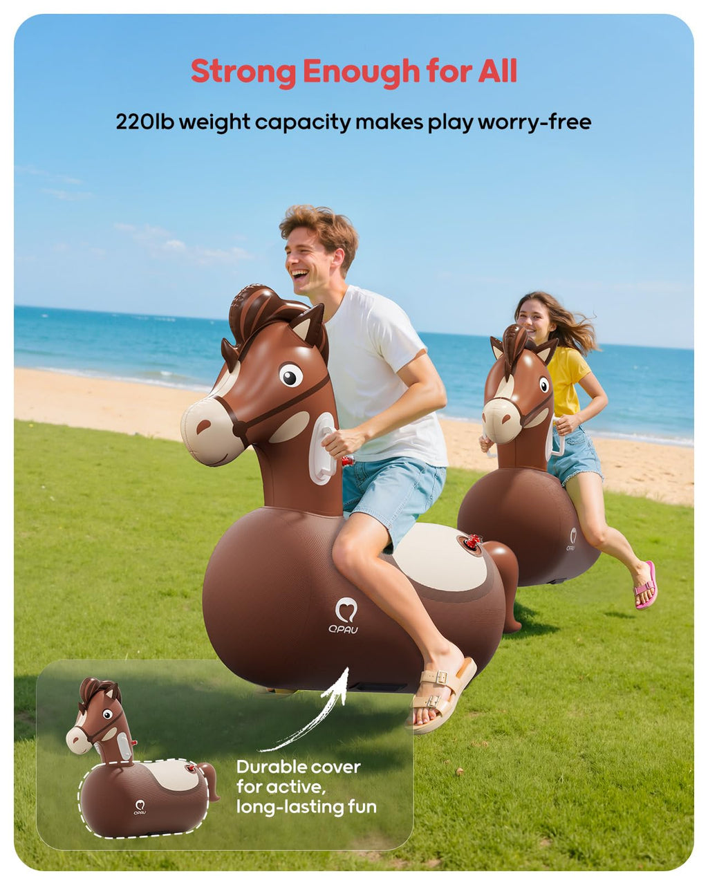 QPAU Inflatable Bouncy Dinosaur Toys 2 PCS with Hand Pump, Heavy Duty Giant Bouncy Pal, 220lbs Load Capacity, Ride On Bouncy Animal Hopper Toy, Indoor Outdoor Bouncers for Kids Girls Boys Ages 5+