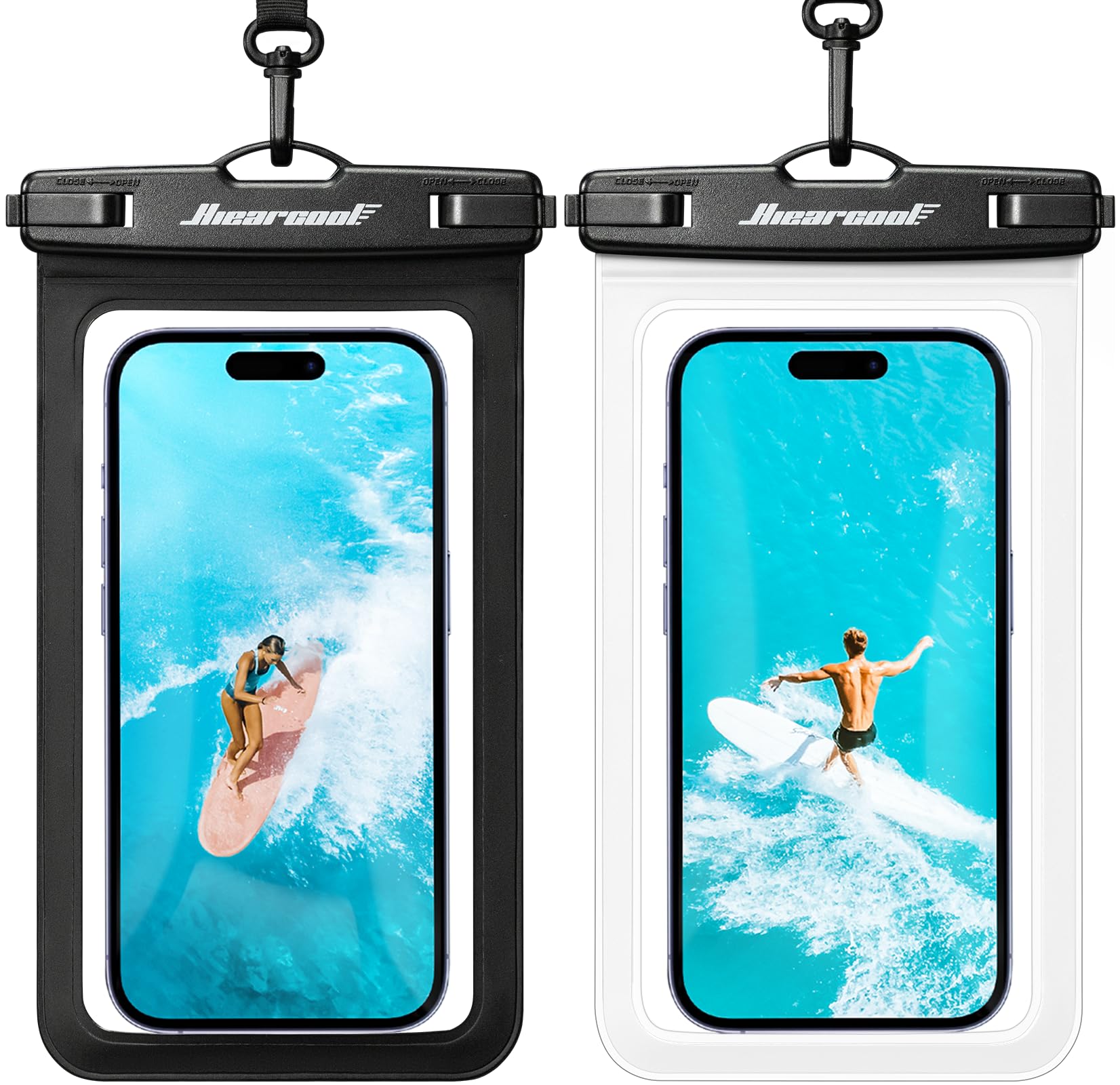 Hiearcool Waterproof Phone Pouch, IPX8 Waterproof Phone Case for iPhone 17/16/15/14 Pro Max, Cell Phone Dry Bag for Beach & Cruise Essentials, Touch Screen, Lanyard Included, 2 Pack (Fits Up to 8.9”)