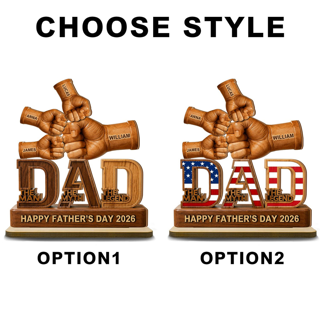 Personalized Fist Bump Dad and Kids Name Wooden Plaque, Custom Fathers Day Plaque for Dad Grandpa, Customized Sign Decorations for Daddy, Grandpa, Heartfelt Father's Day Birthday Gifts for Husband