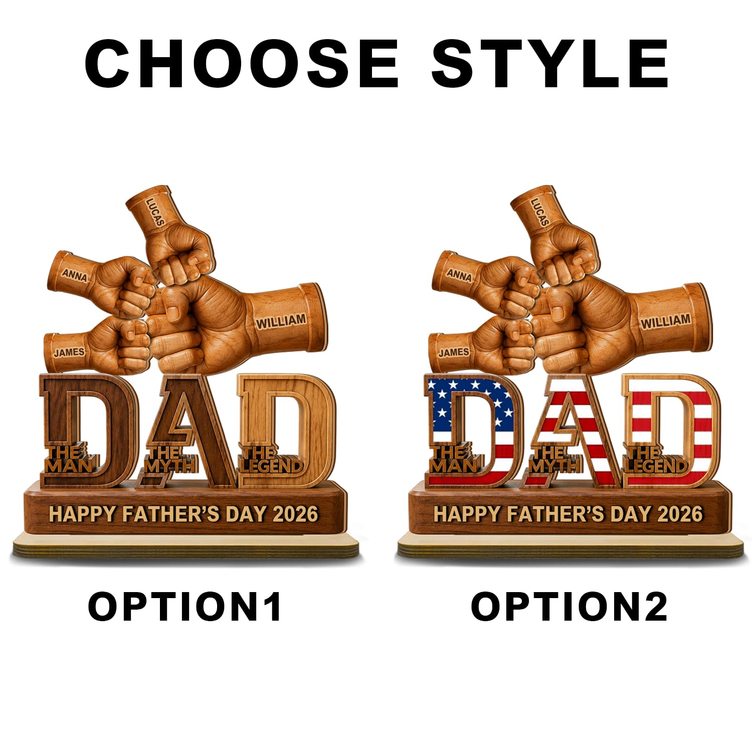 Personalized Fist Bump Dad and Kids Name Wooden Plaque, Custom Fathers Day Plaque for Dad Grandpa, Customized Sign Decorations for Daddy, Grandpa, Heartfelt Father's Day Birthday Gifts for Husband