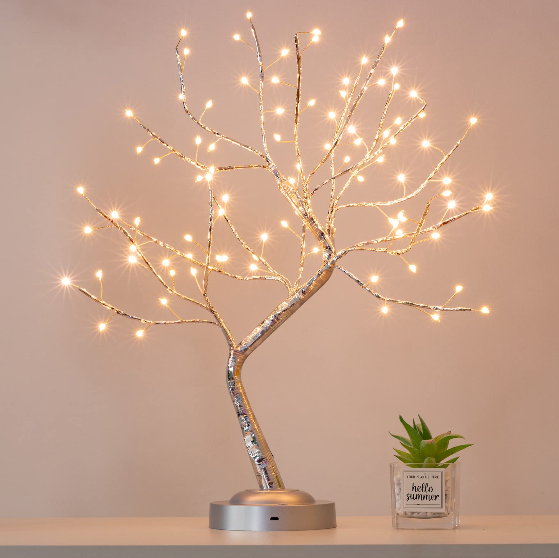 FuChsun Tabletop Bonsai Tree Light 108 LED Fairy Artificial Tree Lamp fot Room Party Home Centerpieces Decoration, Battery/USB Operated (Galaxy Glow Silver Branch)