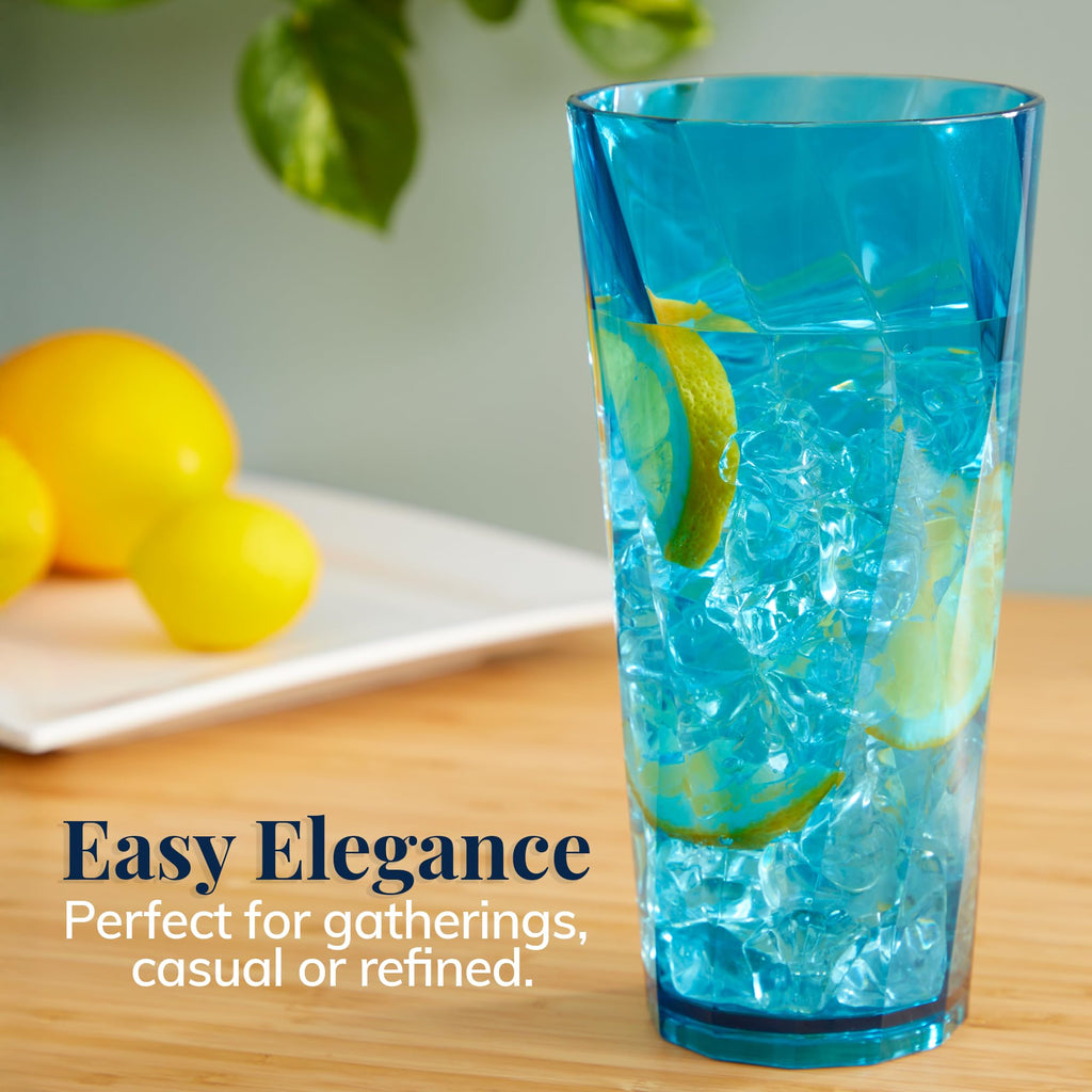 US Acrylic Optix Plastic Reusable Drinking Glasses (Set of 8) 20oz Water Cups in Jewel Tone Colors | BPA-Free Tumblers, Made in USA | Top-Rack Dishwasher Safe