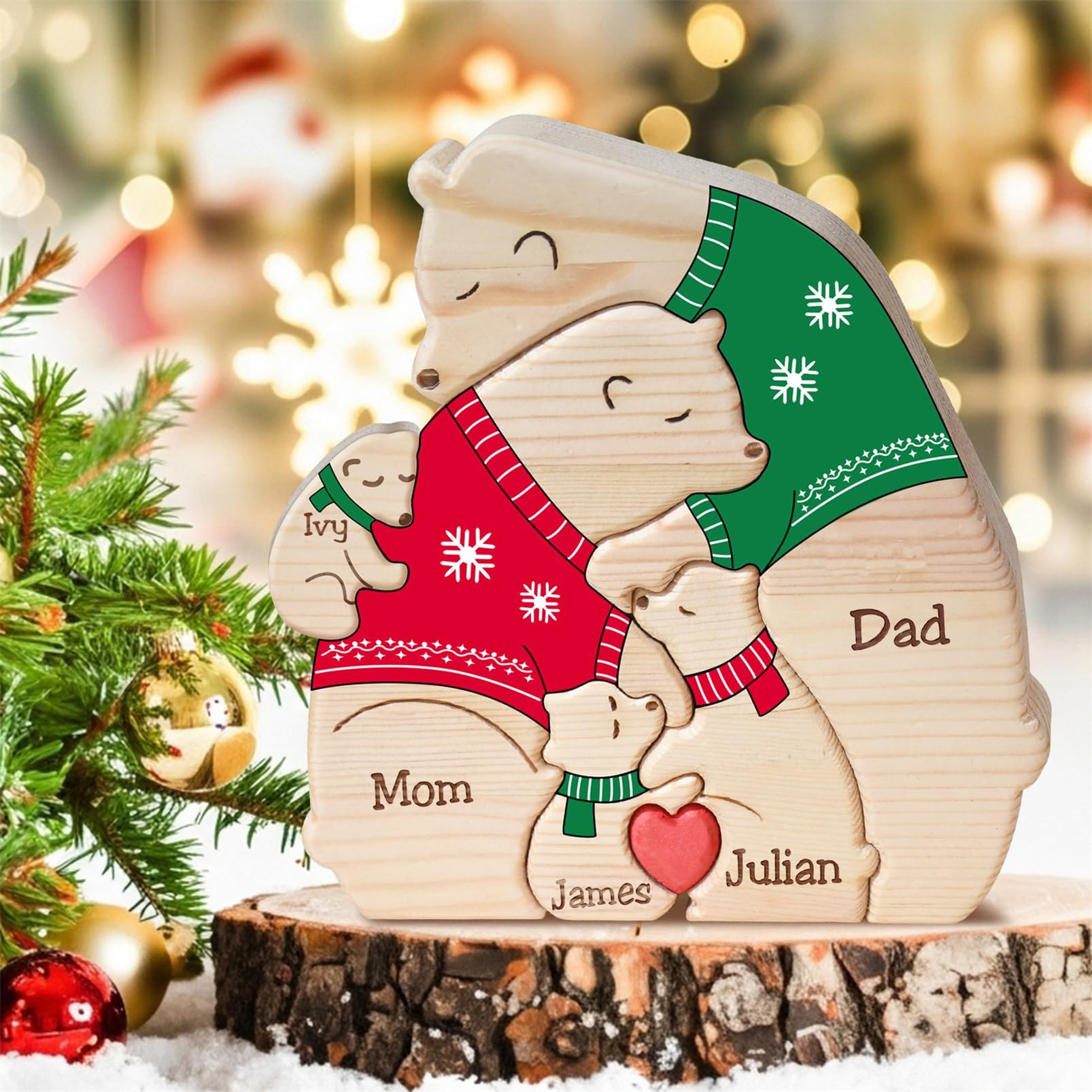 Personalized Family Name Puzzle with 2-8 Names Custom Wooden Bear Puzzle with Names Customized Wooden Puzzle Gifts for Christmas (Bear)