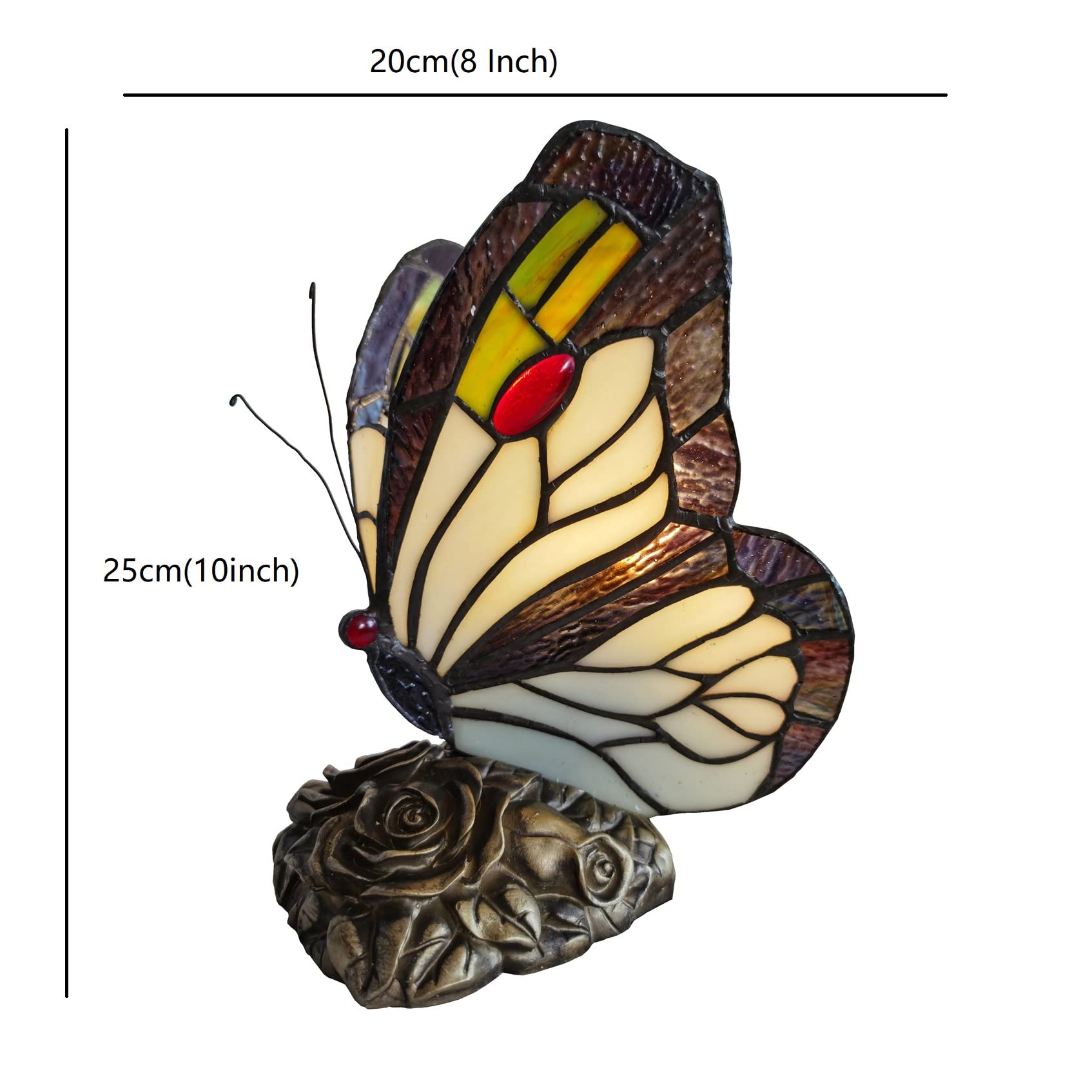Bedside Table Lamp LED Tiffany Blue Fairy Butterfly Nightstand Table Lamps Stained Glass Shade ON Off Switch Home Office Desk Lamp Night Light Girl Grandma Mothers Day Gifts W/Gift Box