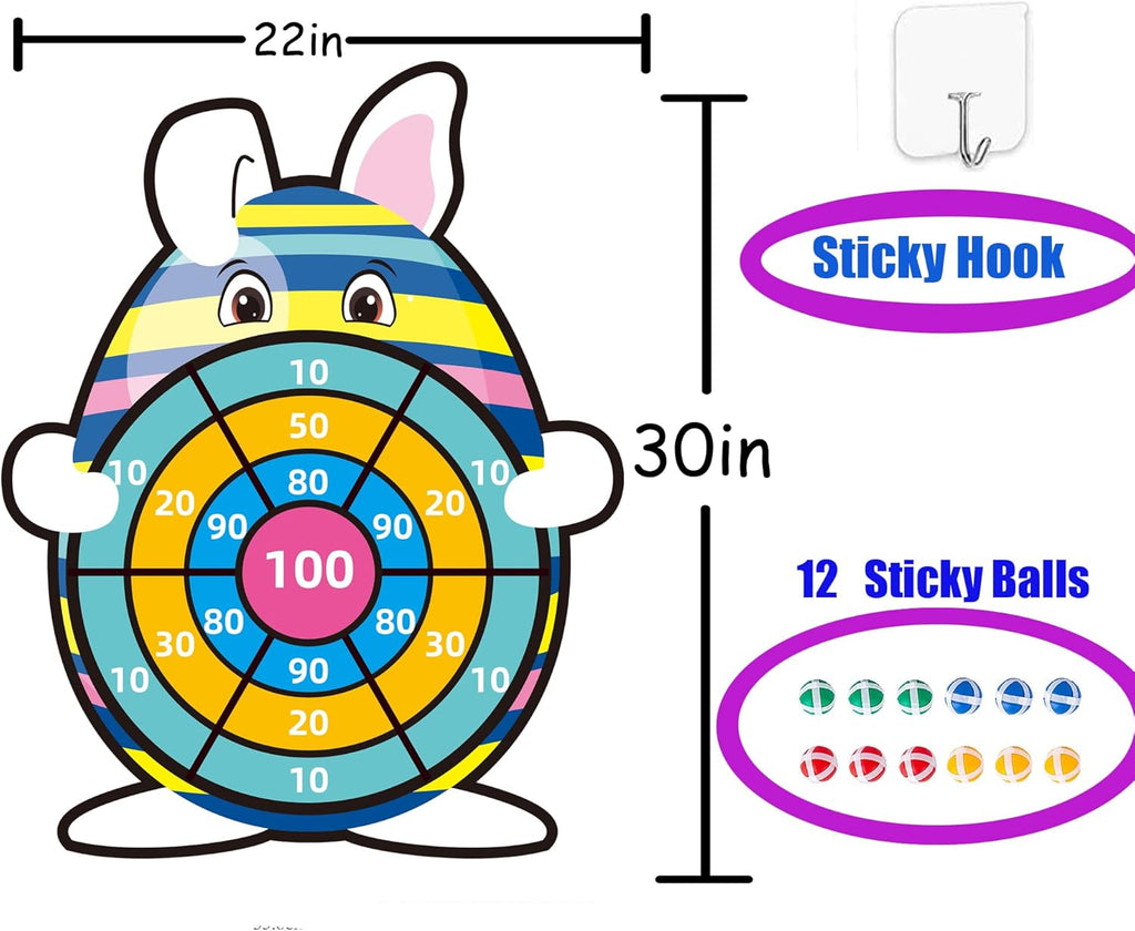 Easter Basket Stuffers,30" Bunny Dart Board with 12 Sticky Balls,Easter Eggs Filled,Easter Theme Party Favor,Easter Gifts for Boys Girls - Outdoor Indoor Kids Toys-Easter Decor Decorations