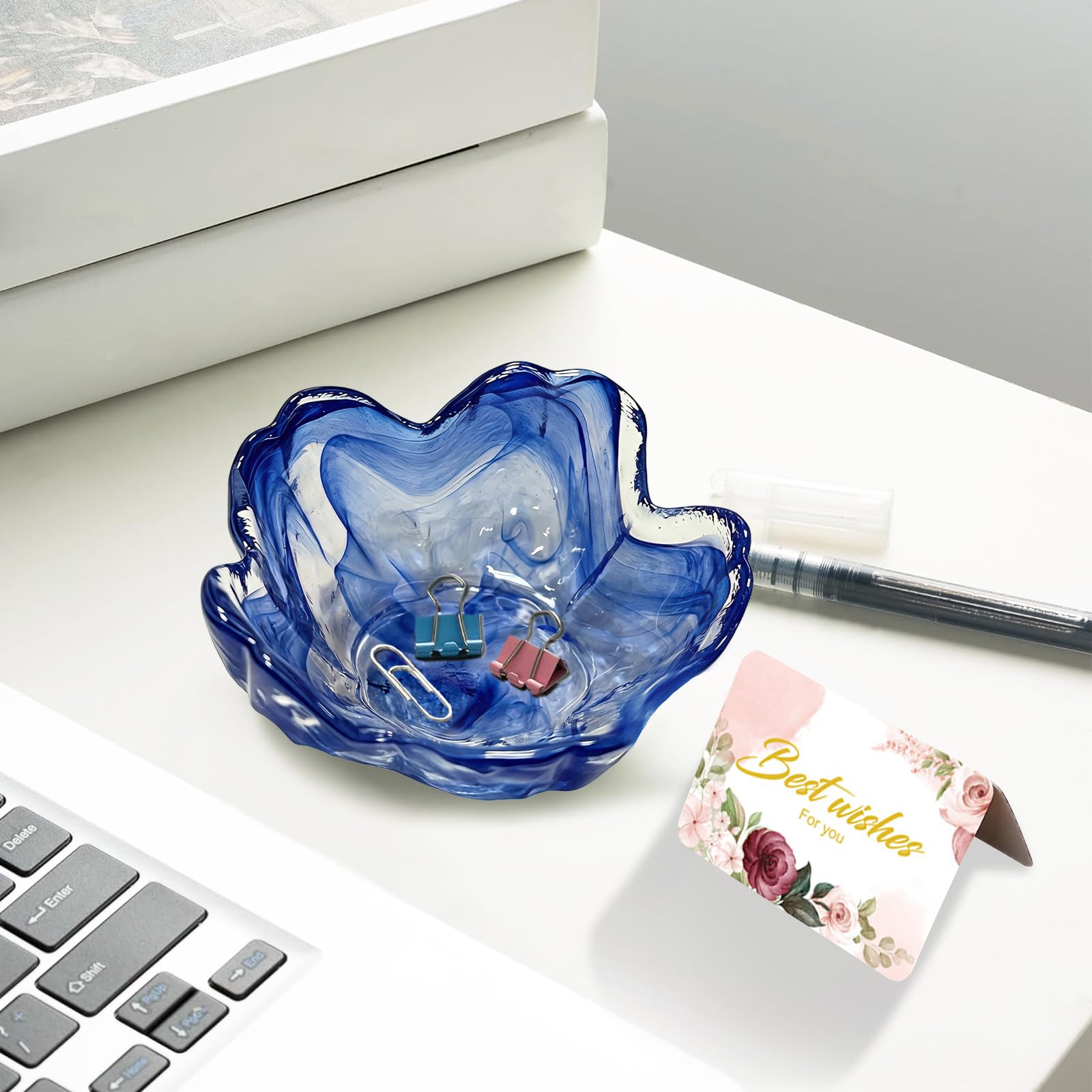 Purple Flower Jewelry Dish Glass Ring Holder Dish Jewelry Tray Cute Vanity Organizer Aesthetic Nightstand Bathroom Room Decor Trinket Dish Mothers Day Friendship Christmas Birthday Gifts for Women