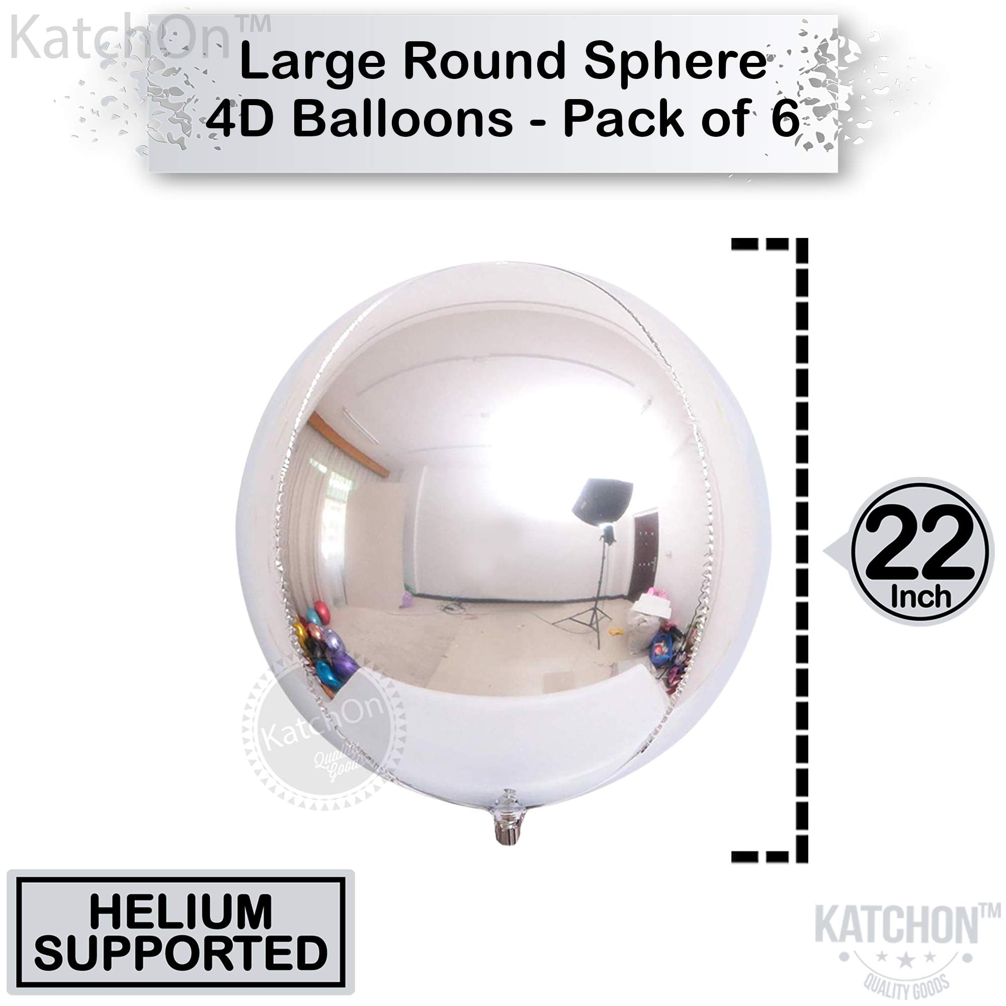 KatchOn, Big Silver Disco Ball Balloons - 22 Inch, Pack of 6 | Disco Party Decorations, 4D Sphere Disco Balloons for 70s Theme Party Decor, Bachelorette Party Decorations | Graduation Decorations 2026