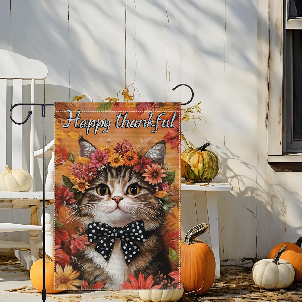 Hello Fall Garden Flag Cat Garden Flags 12x18 Inch Double Sided Vertical Autumn Farmhouse Home Decor Yard Lawn Outdoor Decorations