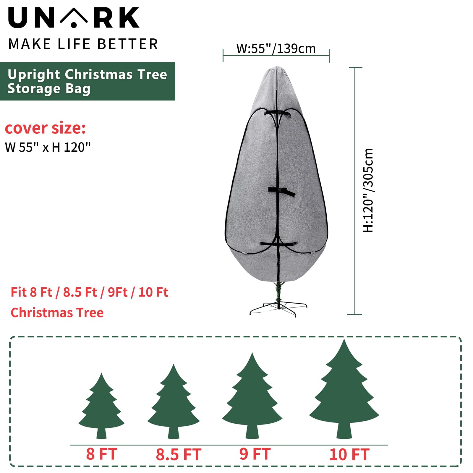 Upright Christmas Tree Storage Bag 7.5 Ft, Artificial Christmas Tree Storage Bag 6.5ft, Christmas Tree Cover for Upright Storage Fit 6 Ft / 6.5 Ft / 7 Ft / 7.5 Gray