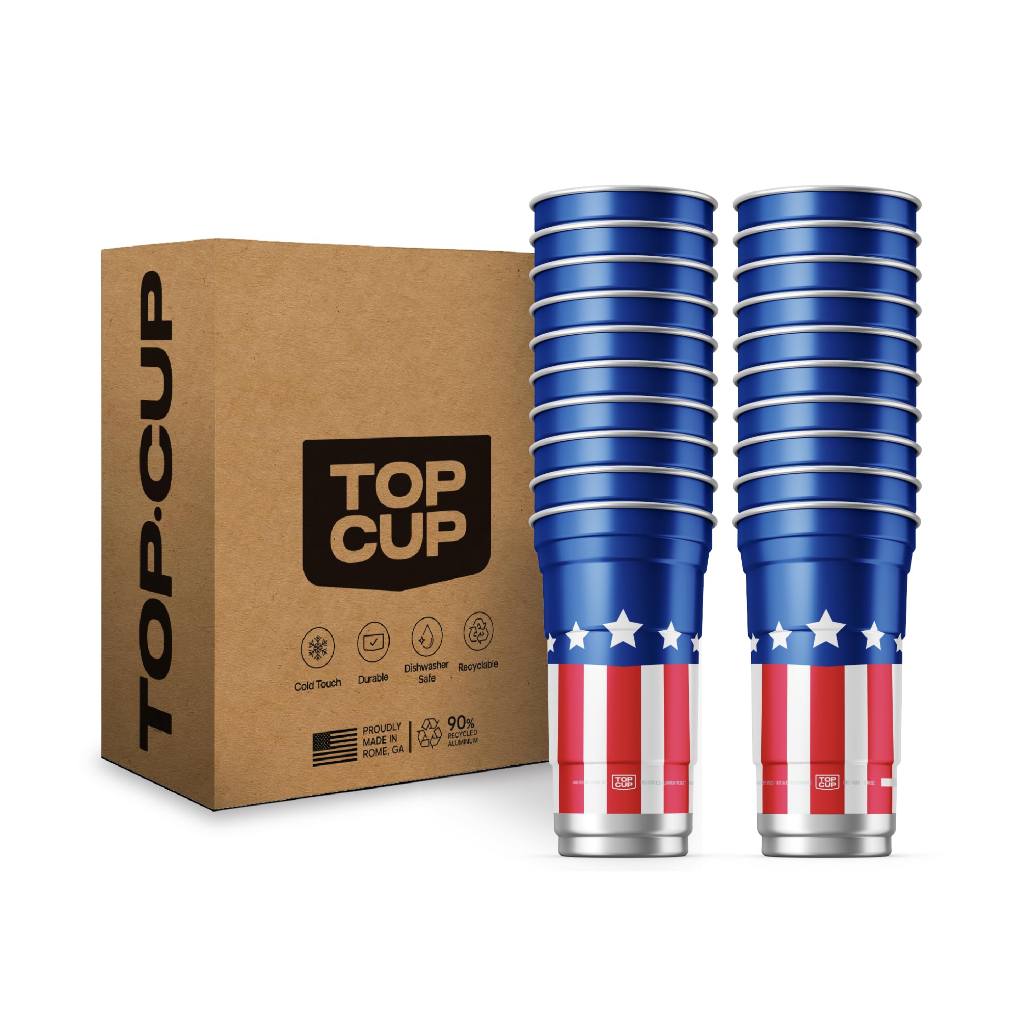 Top Cup America's 250th Birthday 20 oz Reusable Aluminum Party Cups 20 Count | Durable, Reusable & Recyclable, Made in USA