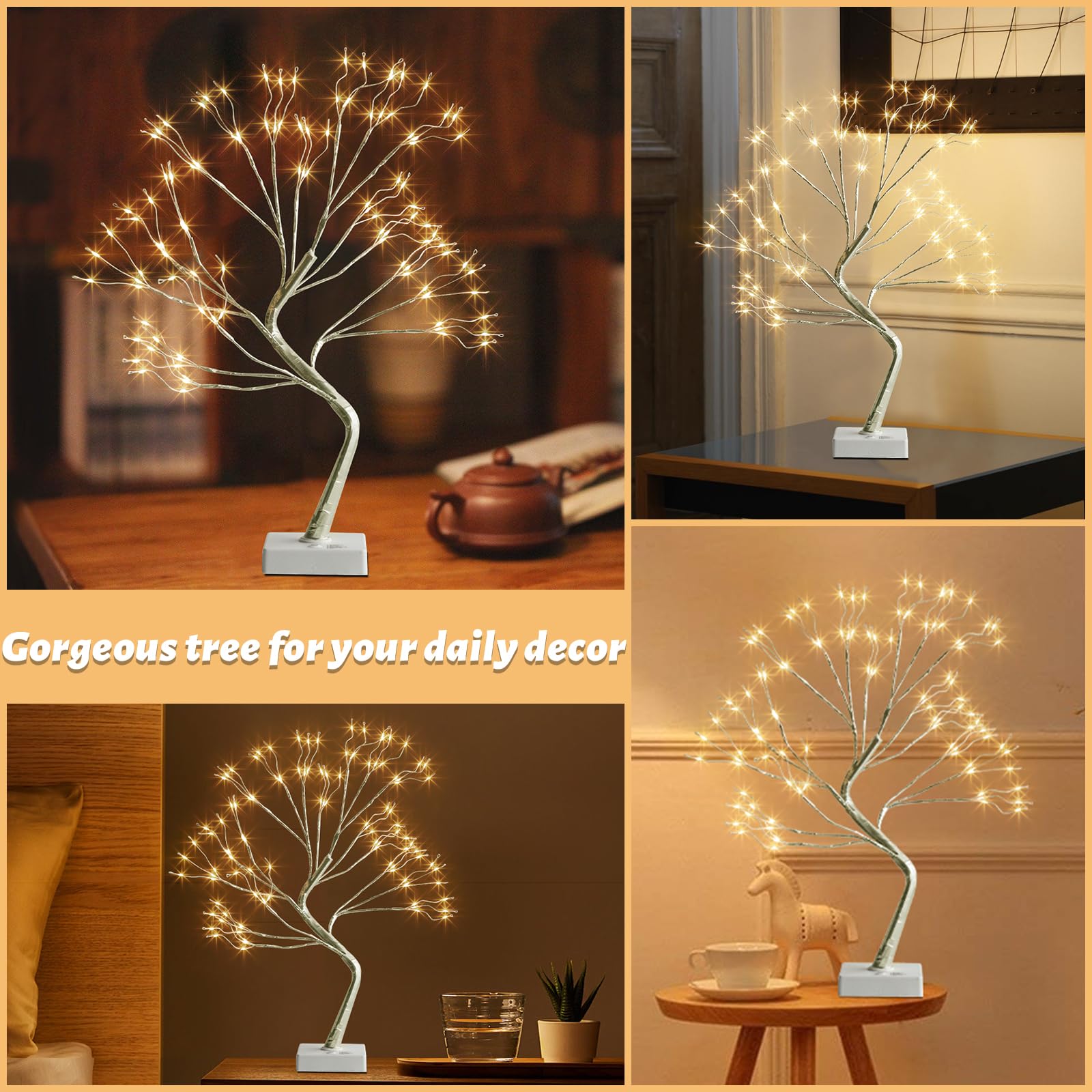PEIDUO Home Decor, 2FT Birch Tree with LED Lights, Warm White Light up Tree Lamp, Artificial Trees for Home Table Inside, Battery Powered, Timer (2PK)