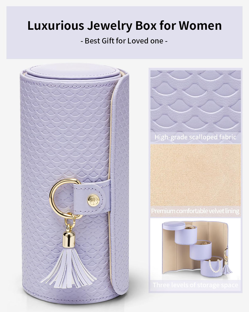 VLANDO Gifts 2026 for Women, Girl - Travel Jewelry Oragnizer, 3-Layer Jewelry Storage Box, Travel Essential Accessories for Women, Birthday Gifts for Couples Mom Friends - Grey