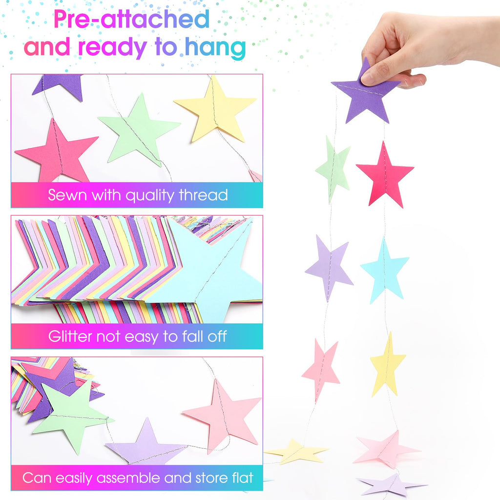 Patelai Glitter Star Garland Banner 2026 Graduation Decor 130 Feet Star Hanging Banner Twinkle Backdrop for Party Birthday Classroom Wedding Supplies(Gold)