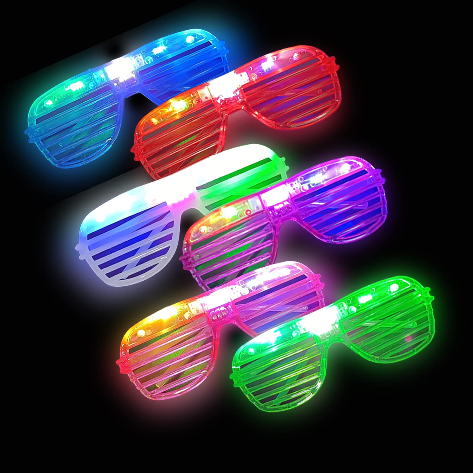 30 Pcs Glow In The Dark Glasses, 6 Colors LED Glasses Bulk for Adults, Glow Neon Party Supplies for Carnival Halloween Christmas Birthday Wedding