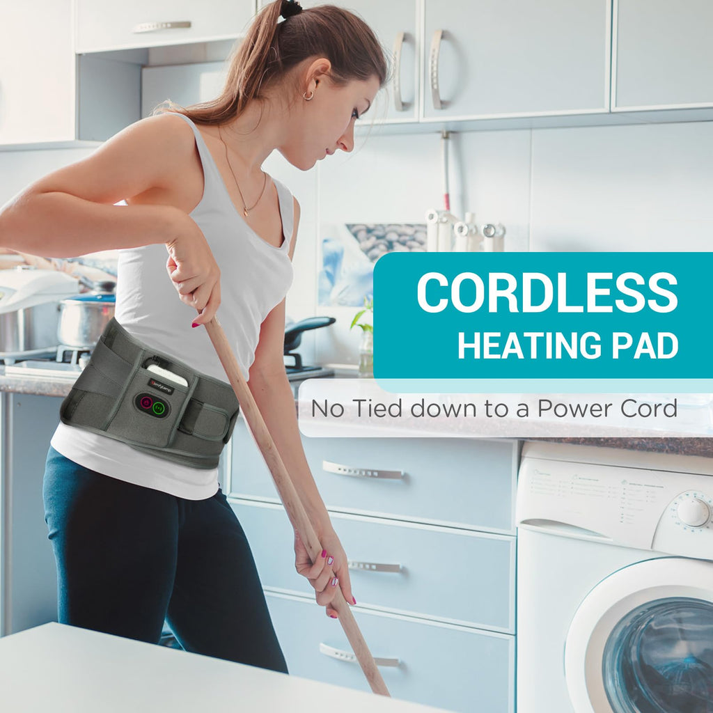 Comfytemp Cordless Heating Pad with Massager for Back, Fathers Day Dad Gifts for Men, FSA Eligible HSA Portable Lower Back Massager Rechargeable Wireless Electric, Women Mom Seniors 3 Heat 30mins Off